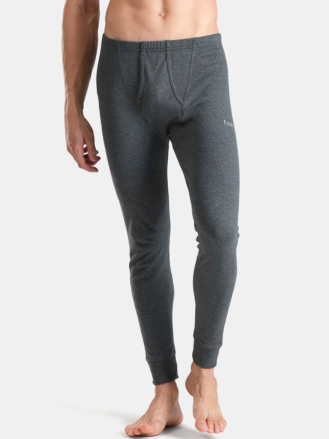 

FCUK Men Mid-Rise Thermal Bottoms, Grey melange