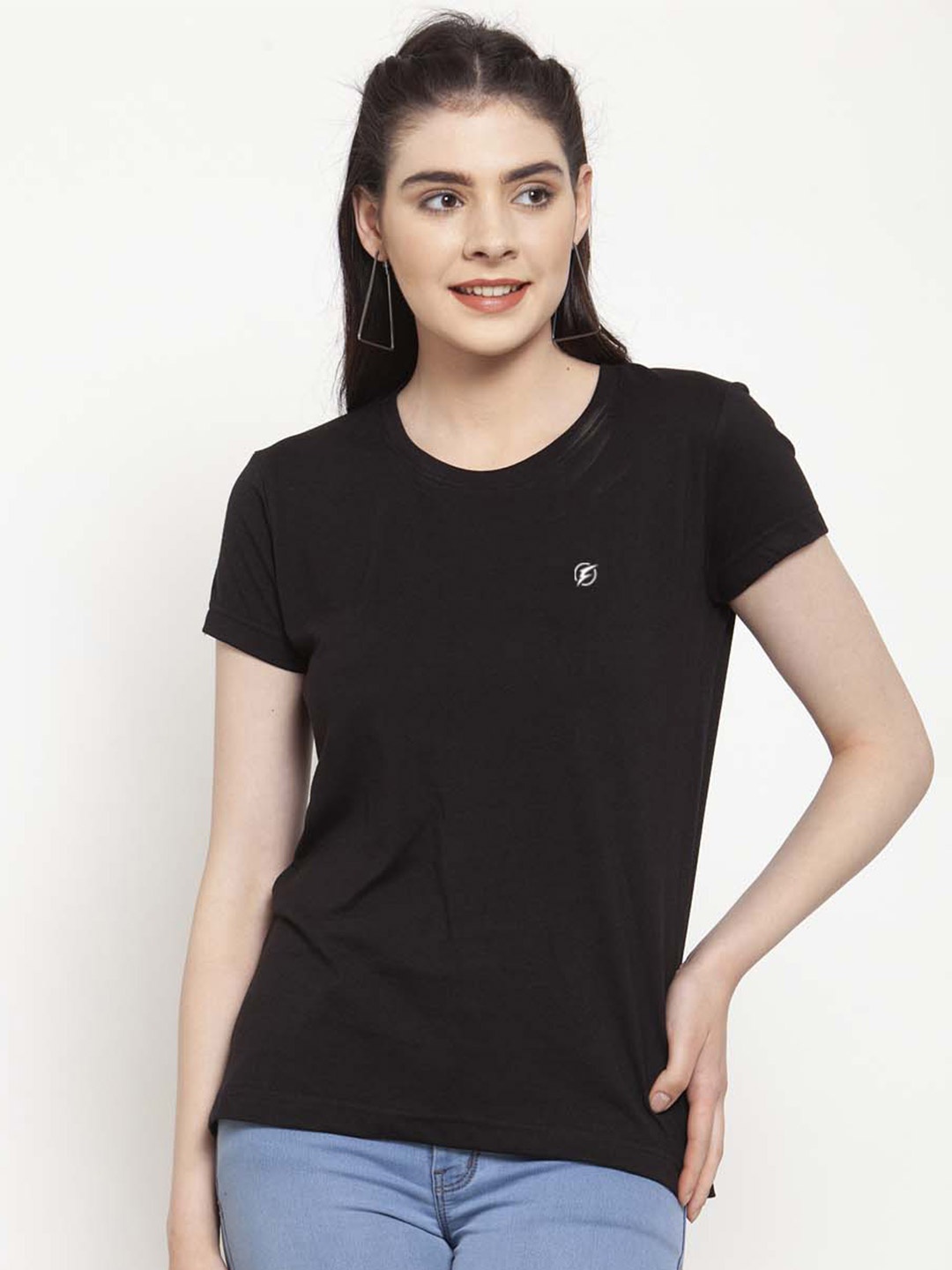 

Friskers Slim Fit Round Neck Short Sleeves Cotton Casual Tshirt, Black