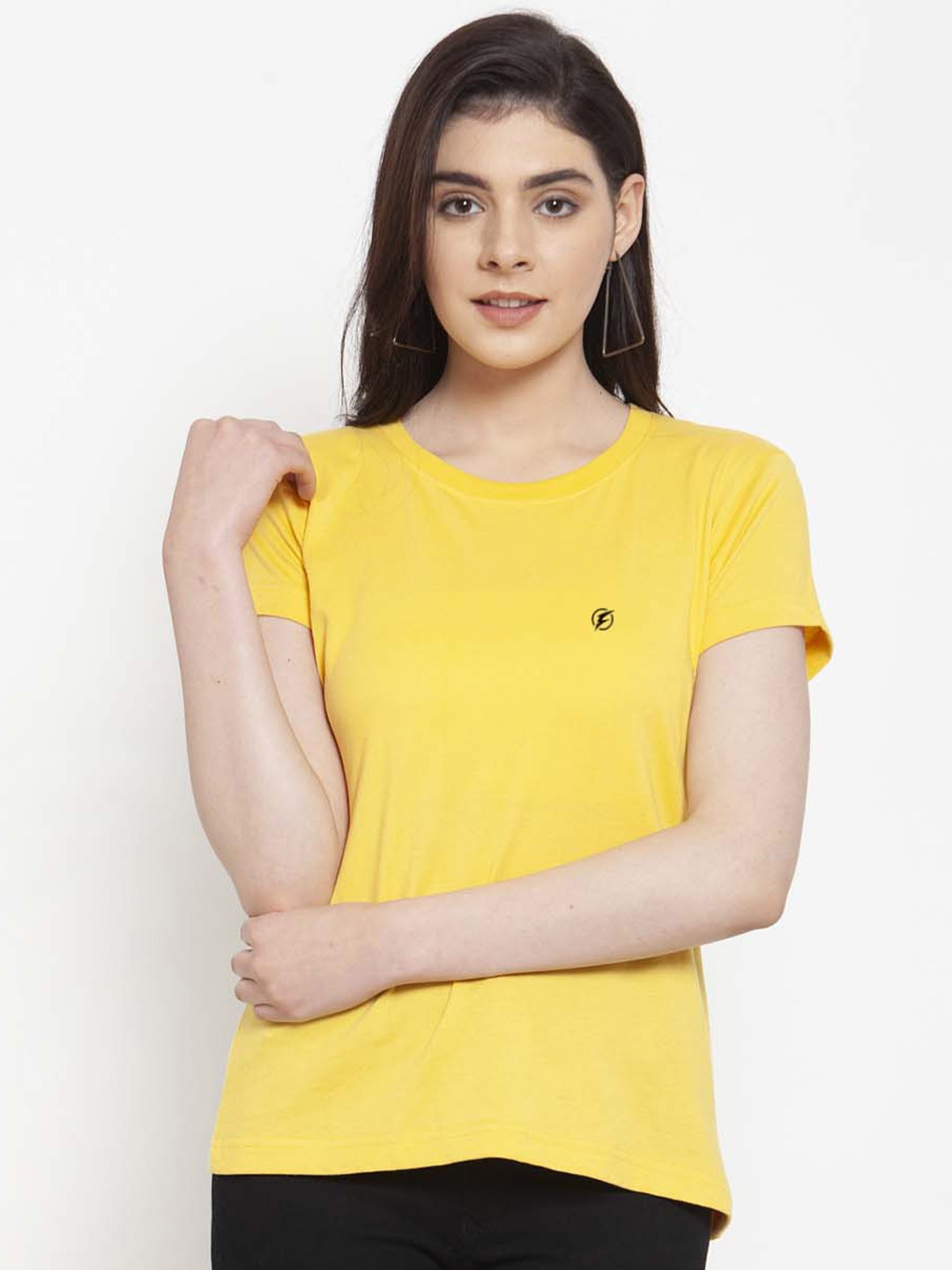 

Friskers Slim Fit Round Neck Short Sleeves Cotton Casual Tshirt, Yellow