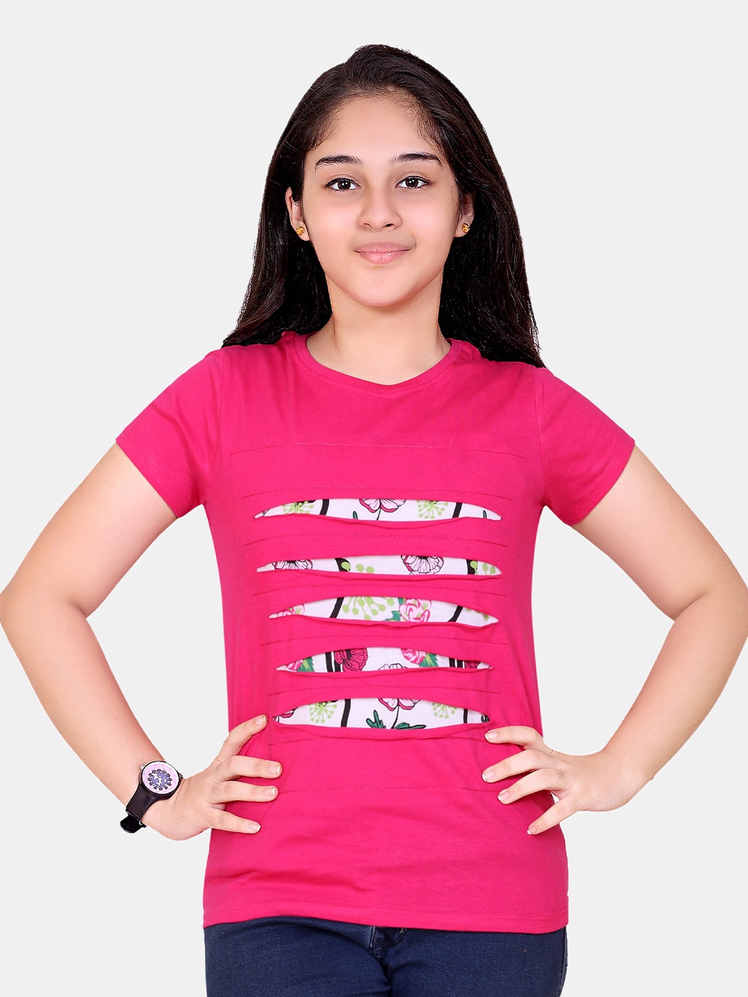 

BAESD Girls Printed Cotton Slim Fit T-shirt, Pink