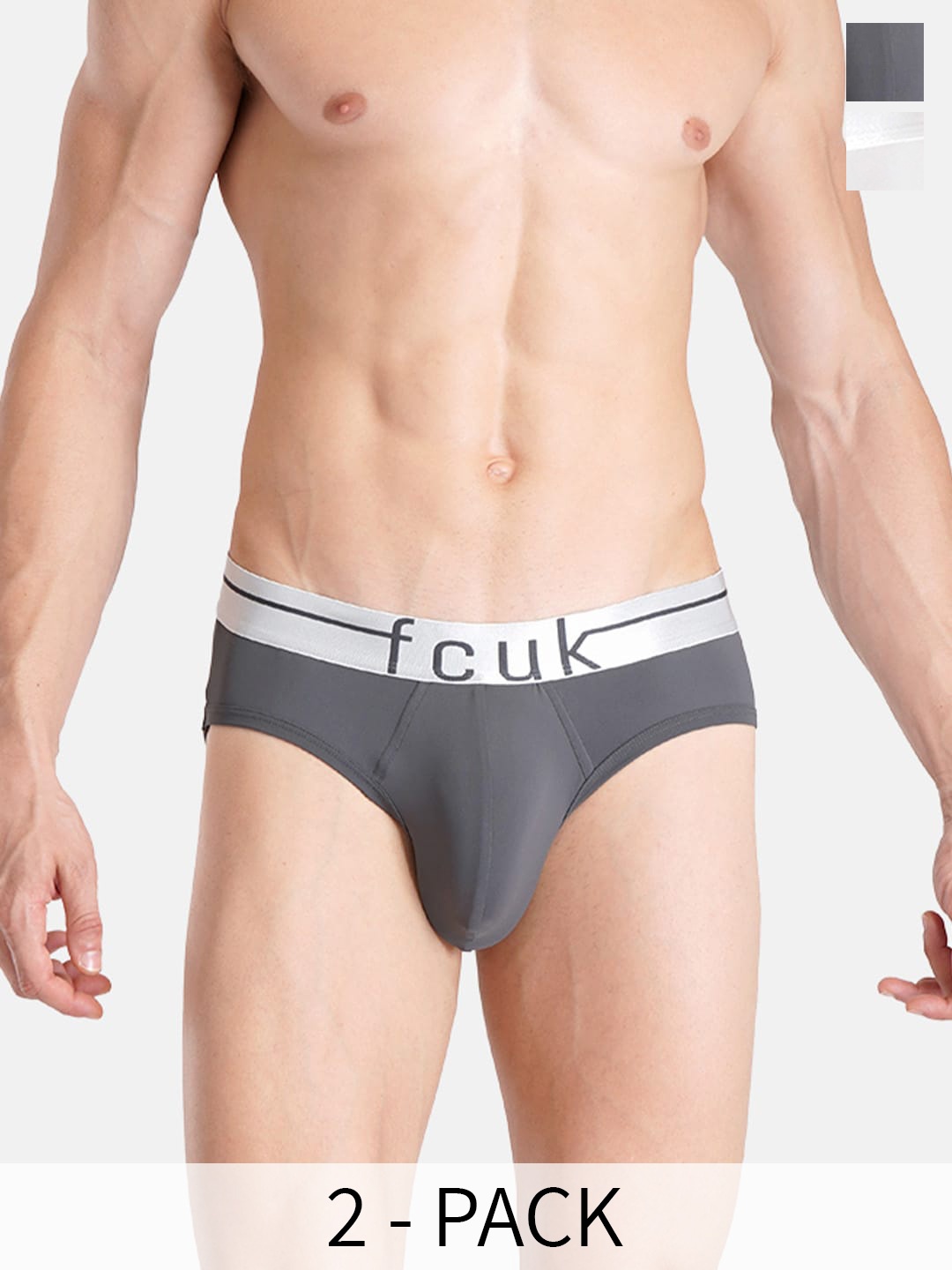 

FCUK Pack Of 2 Cotton Basic Briefs MER-B-02-HBRMST-ASPT, Grey