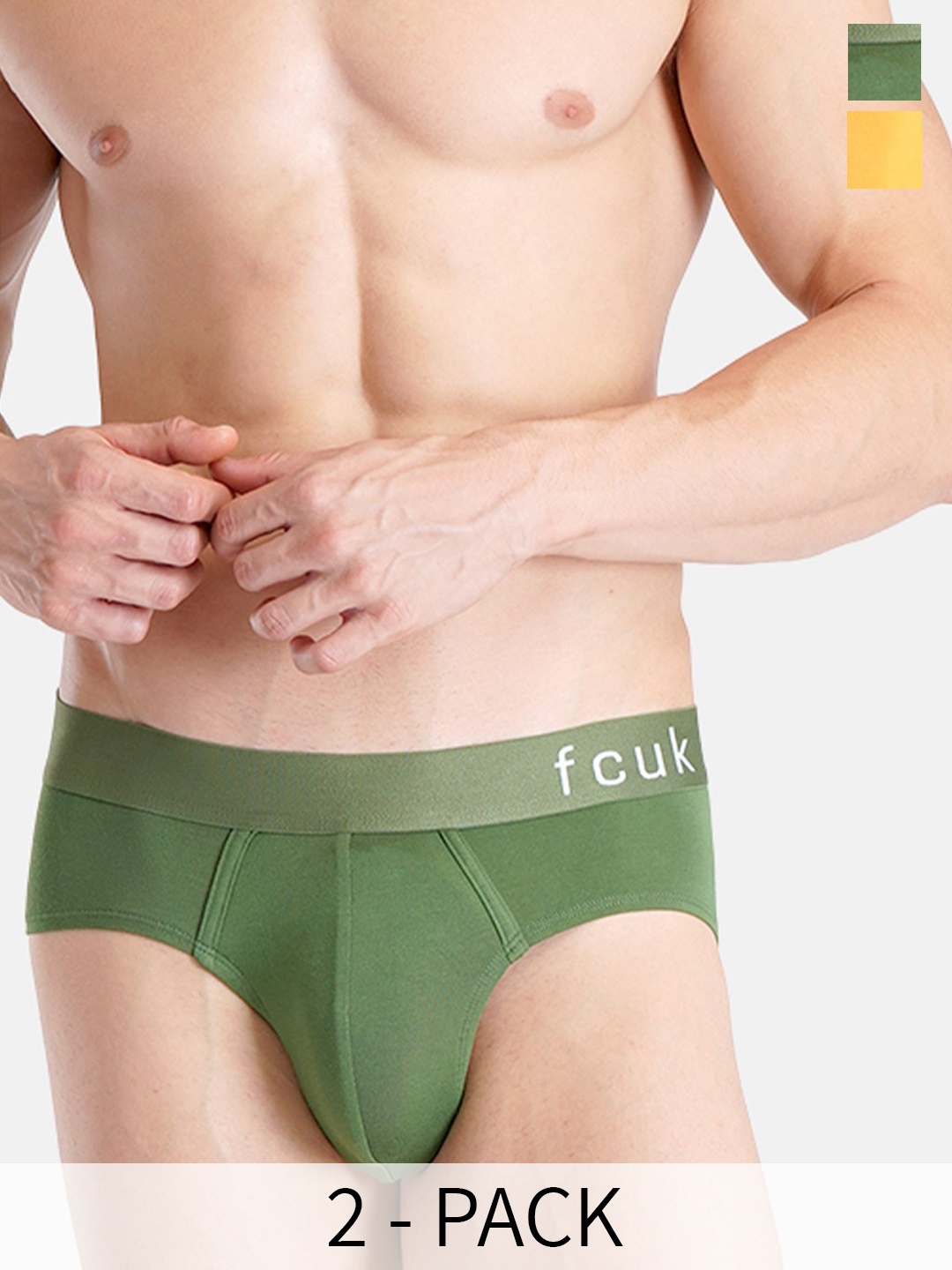

FCUK Pack Of 2 Breathable Basic Briefs PAR-B-02-GRG-ARTGLD, Green