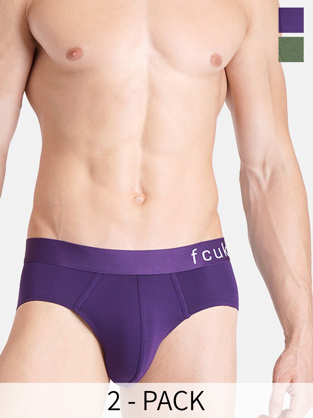

FCUK Pack Of 2 Basic Briefs PAR-B-02-GRG-CRJL, Green