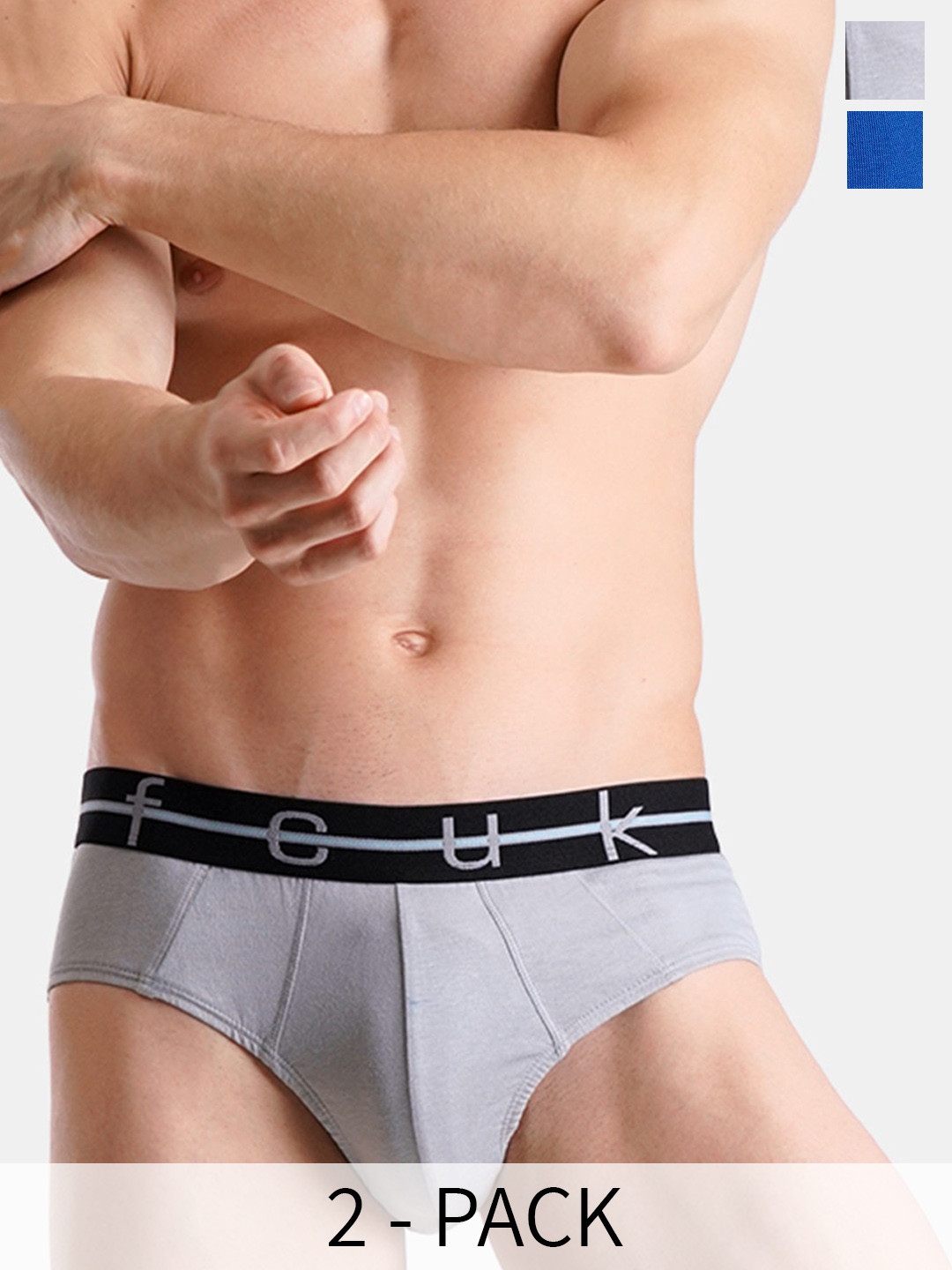

FCUK Pack Of 2 Play Norwood Moisture Wicking Breathable Cotton Briefs NOR-B-02-ULGRY-TRBL, Grey