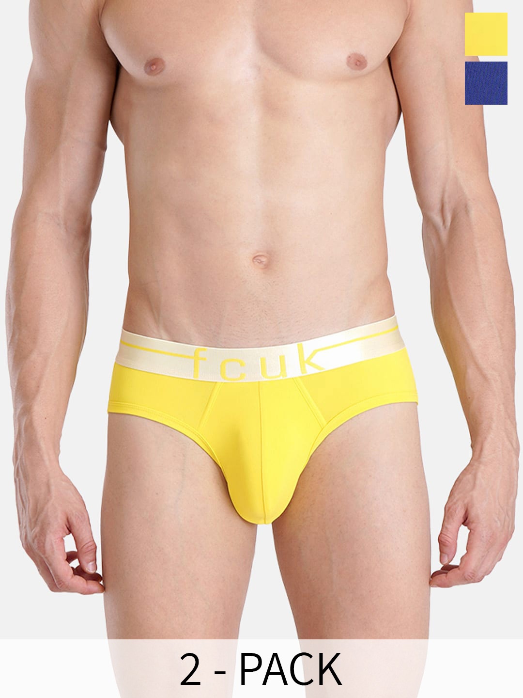 

FCUK Pack Of 2 Mersey Moisture Wicking Breathable Briefs MER-B-02-BLD-VBYL, Yellow