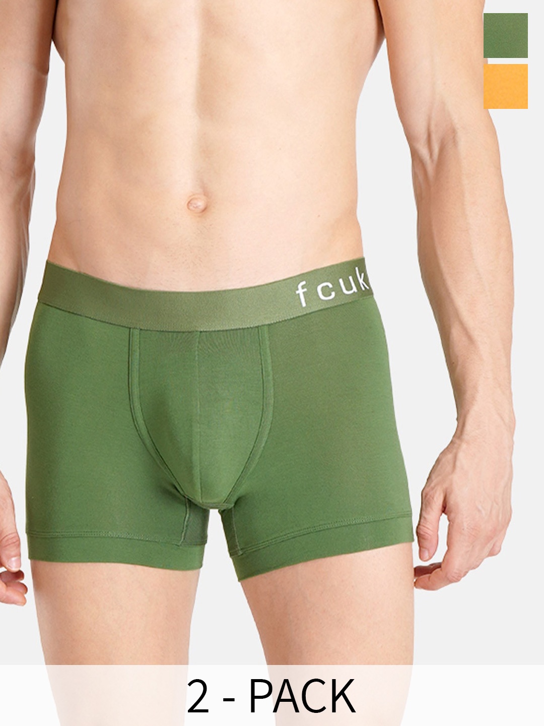 

FCUK Pack Of 2 Brand Logo Printed Short Trunks- PAR-T-02-GRG-ARTGLD, Green