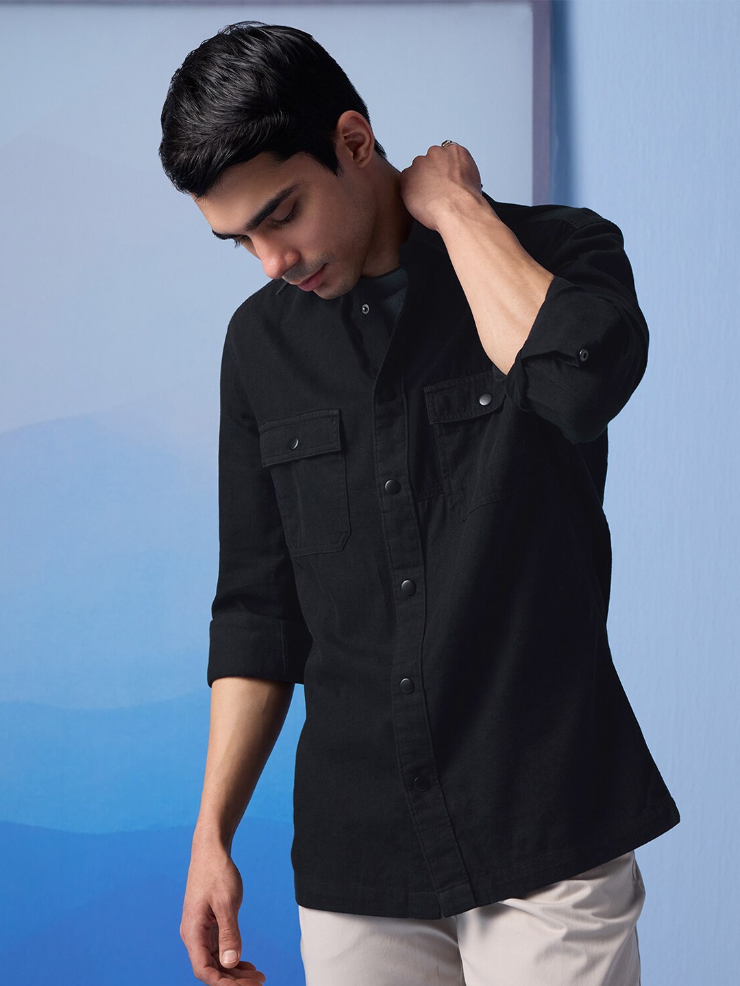 

Andamen Premium Full Sleeve Embroidered Slim Fit Cotton Casual Shirt, Black