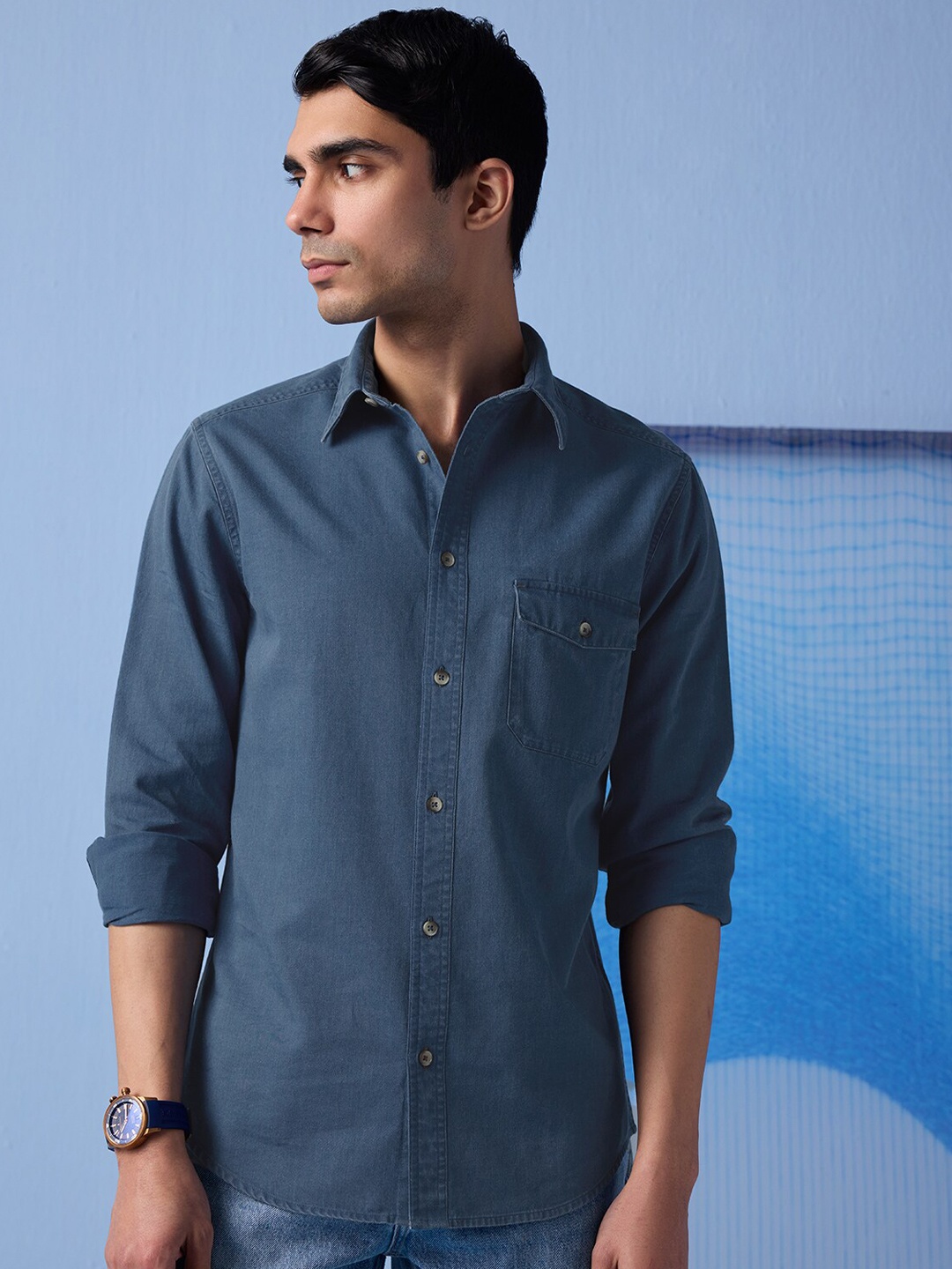 

Andamen Premium Full Sleeve Spread Collar Cotton Casual Shirt, Blue