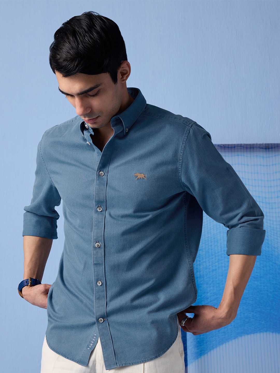 

Andamen Premium Slim Fit Spread Collar Full Sleeves Cotton Casual Shirt, Blue