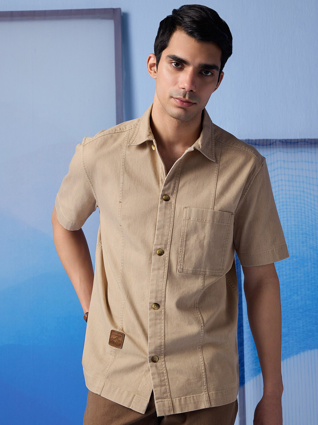 

Andamen Premium Spread Collar Half Sleeves Casual Shirt, Khaki