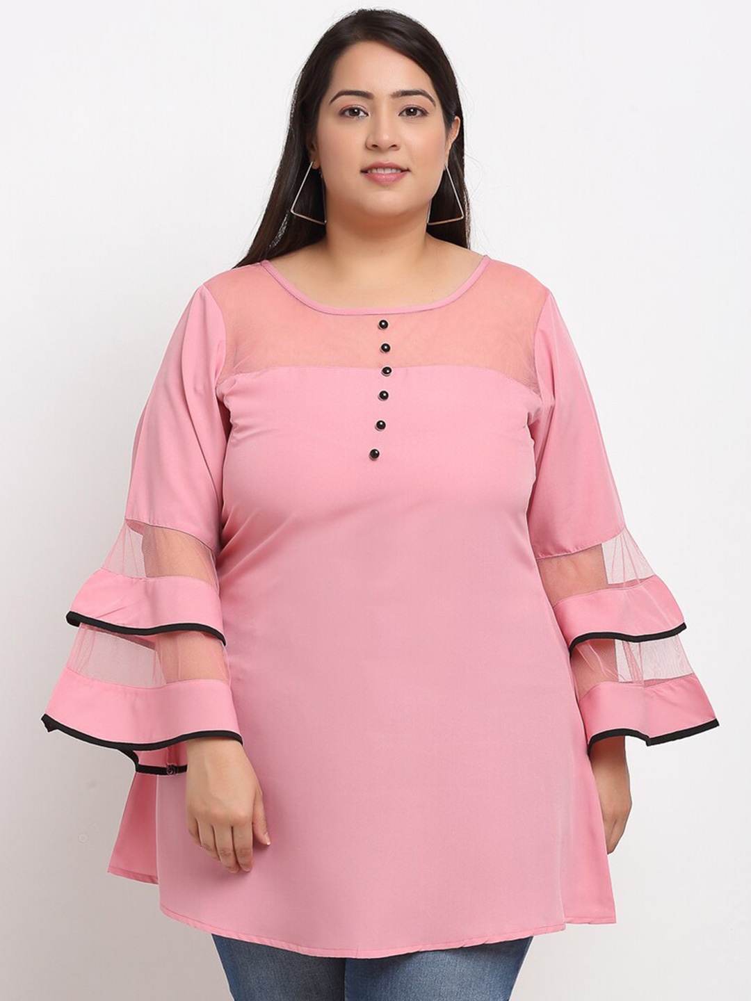 

Flambeur Bell Sleeve Crepe Longline Top, Pink