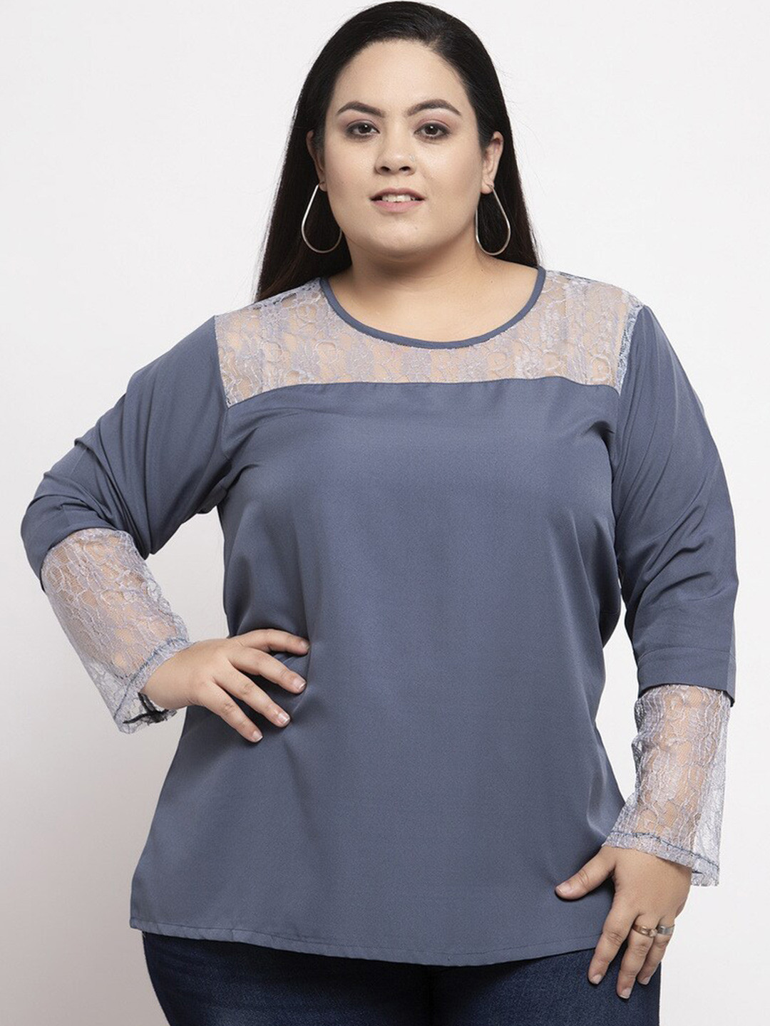 

Flambeur Plus Size Round Neck Top, Grey