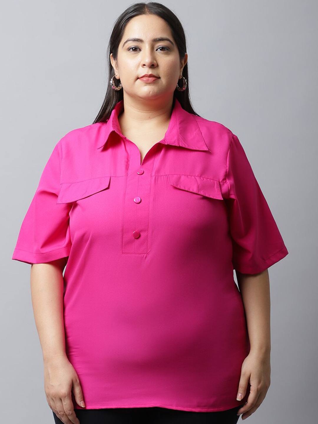 

Flambeur Plus Size Crepe Shirt Style Top, Pink