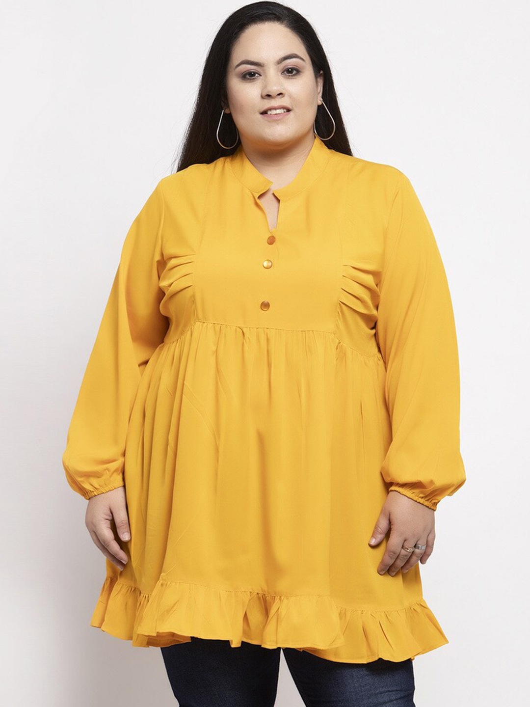 

Flambeur Mandarin Collar Empire Knitted Top, Mustard
