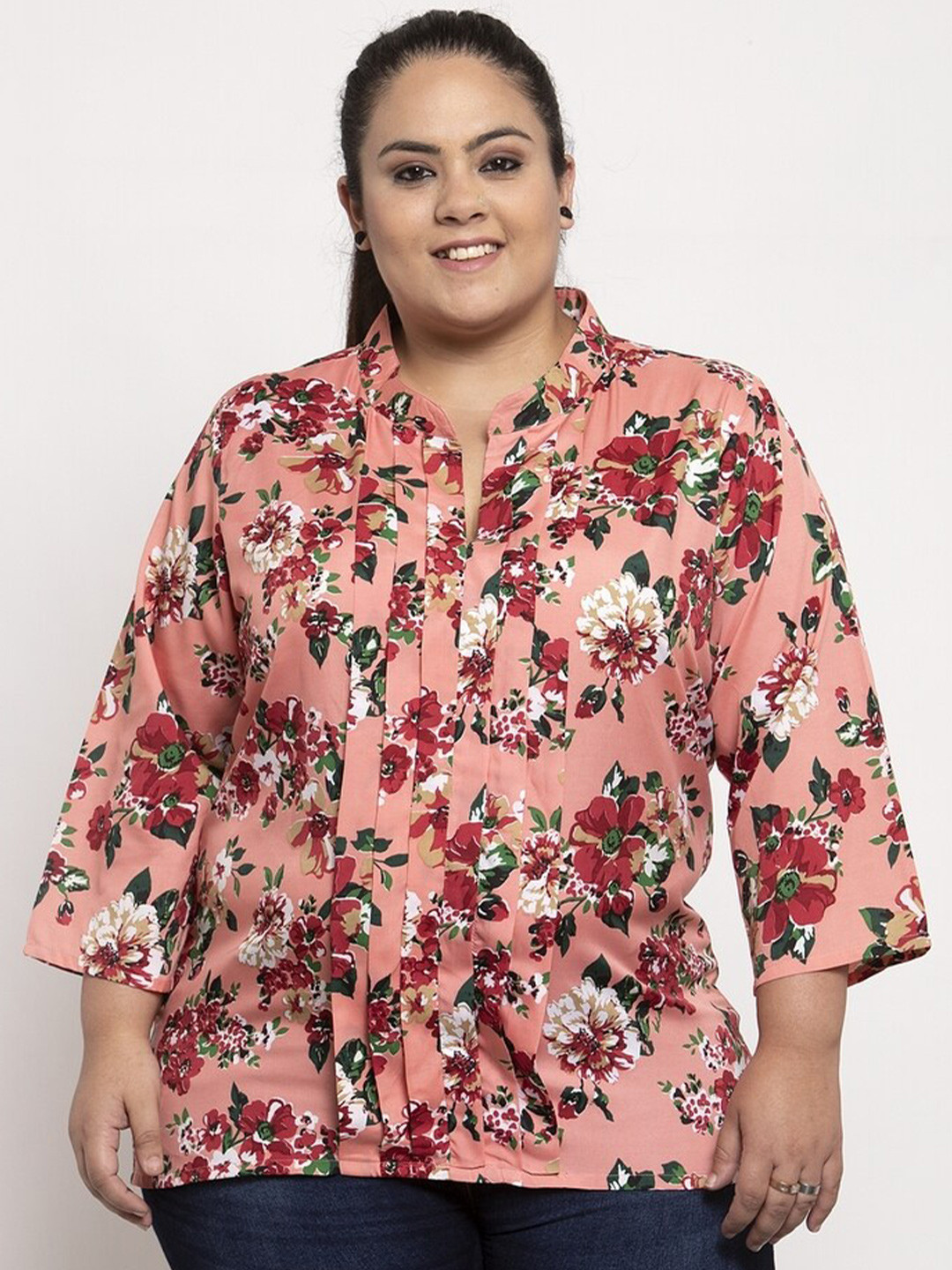 

Flambeur Floral Printed Shirt Style Top, Red