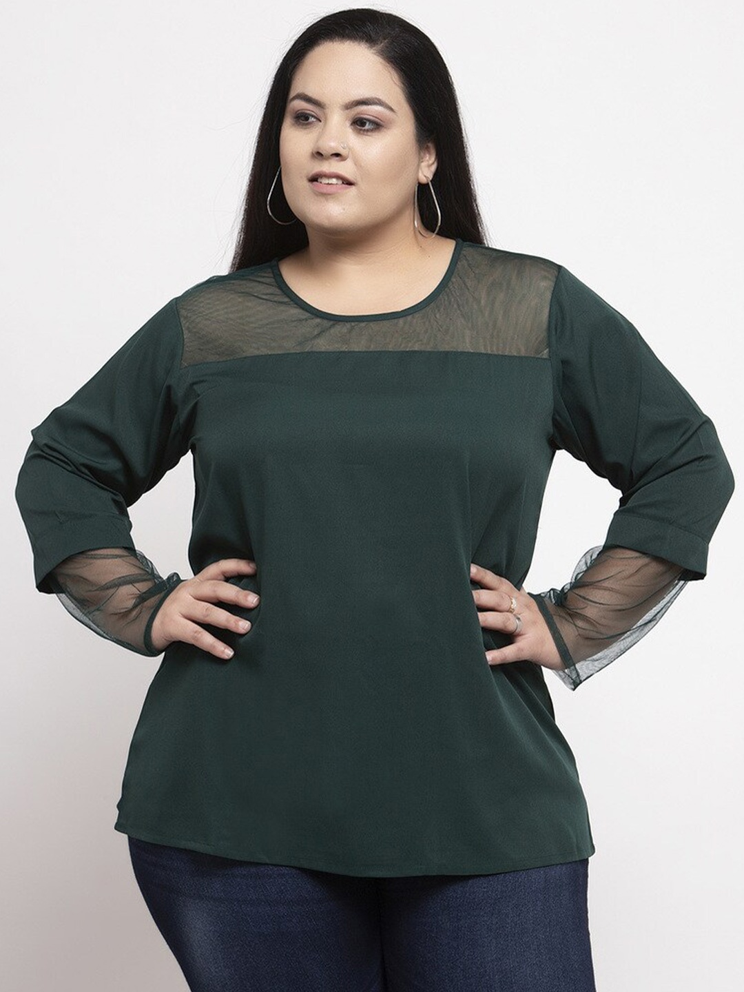 

Flambeur Round Neck Knitted Top, Green