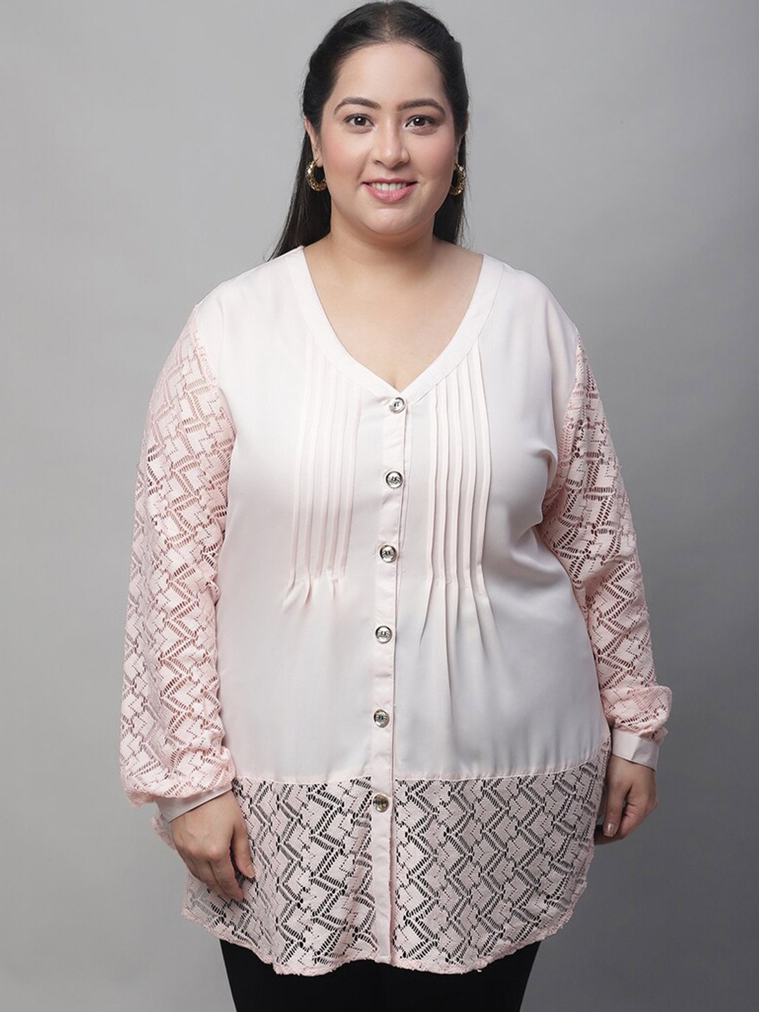 

Flambeur Plus Size Crepe Longline A-Line Top, Beige