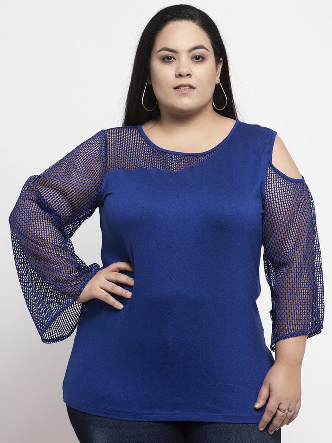 

Flambeur Plus Size Cold-Shoulder Crepe Top, Blue