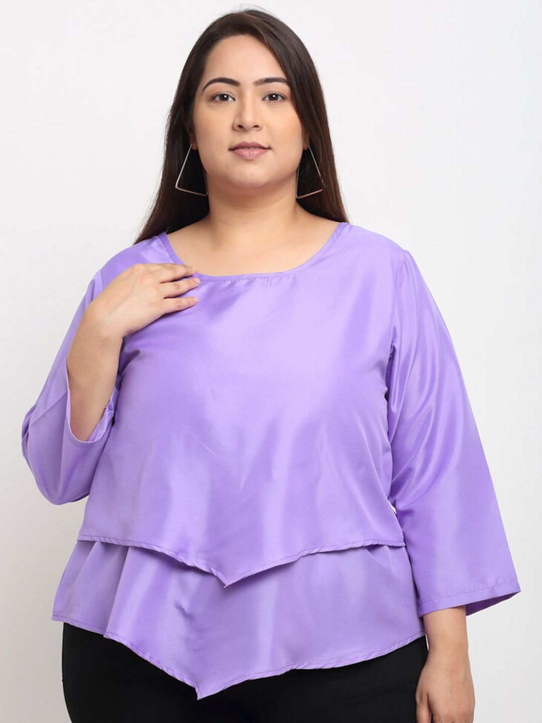 

Flambeur Flared Sleeves Tiered Top, Purple
