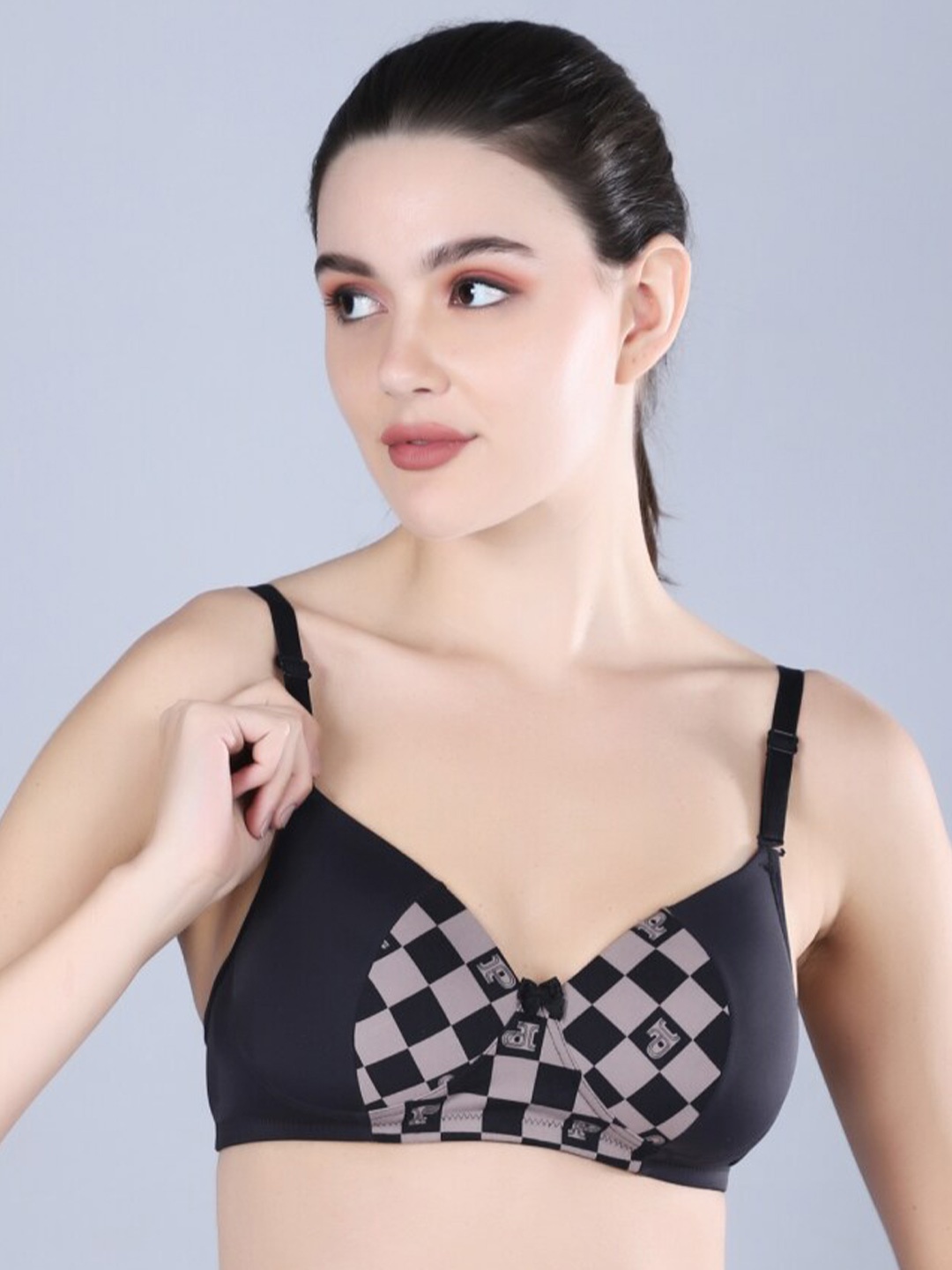 

Sonalvu Checked Full Coverage Lightly Padded T-shirt Bra With All Day Comfort, Black