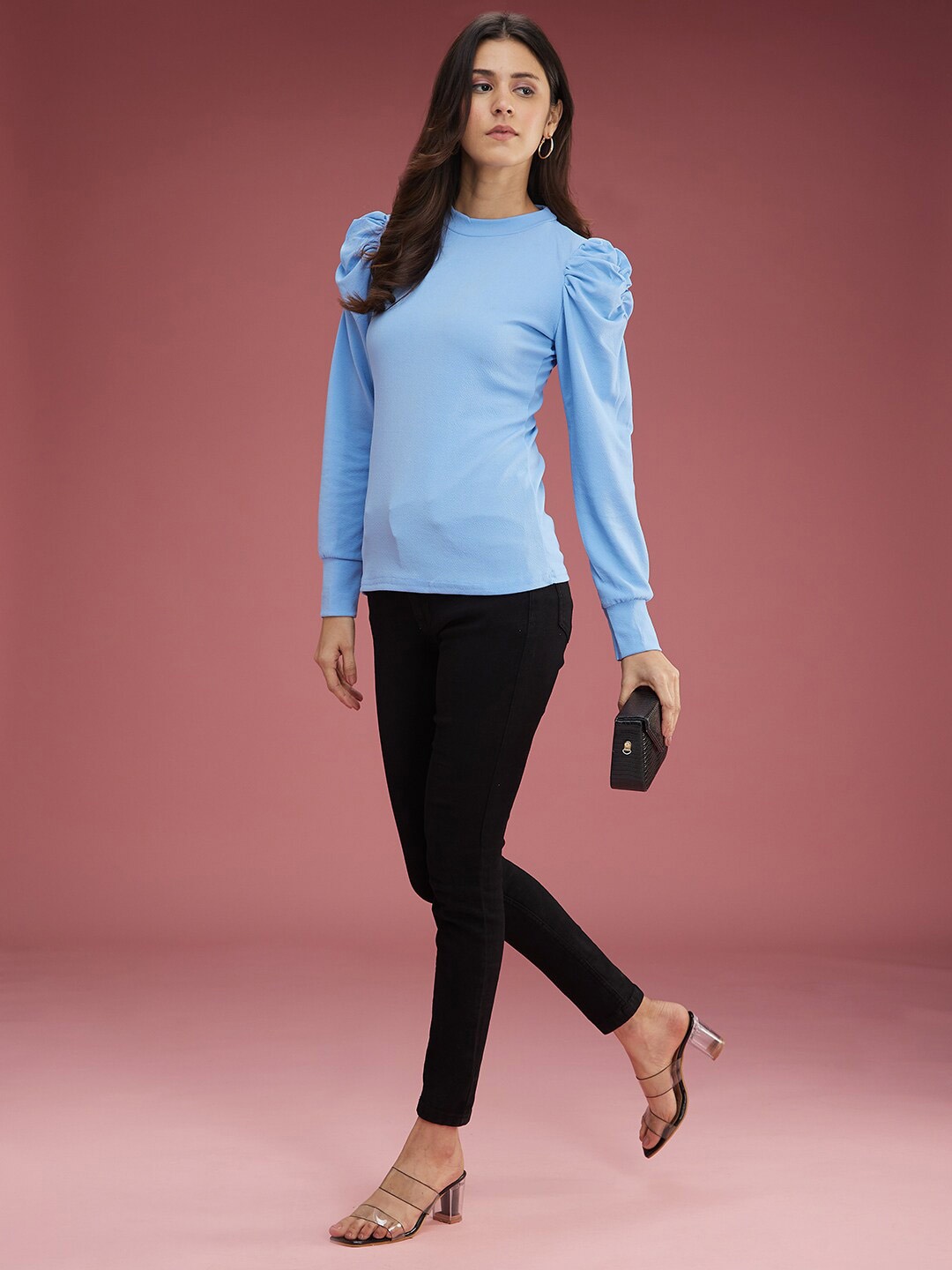 

DressBerry Blue Round Neck Long Sleeves T-shirt