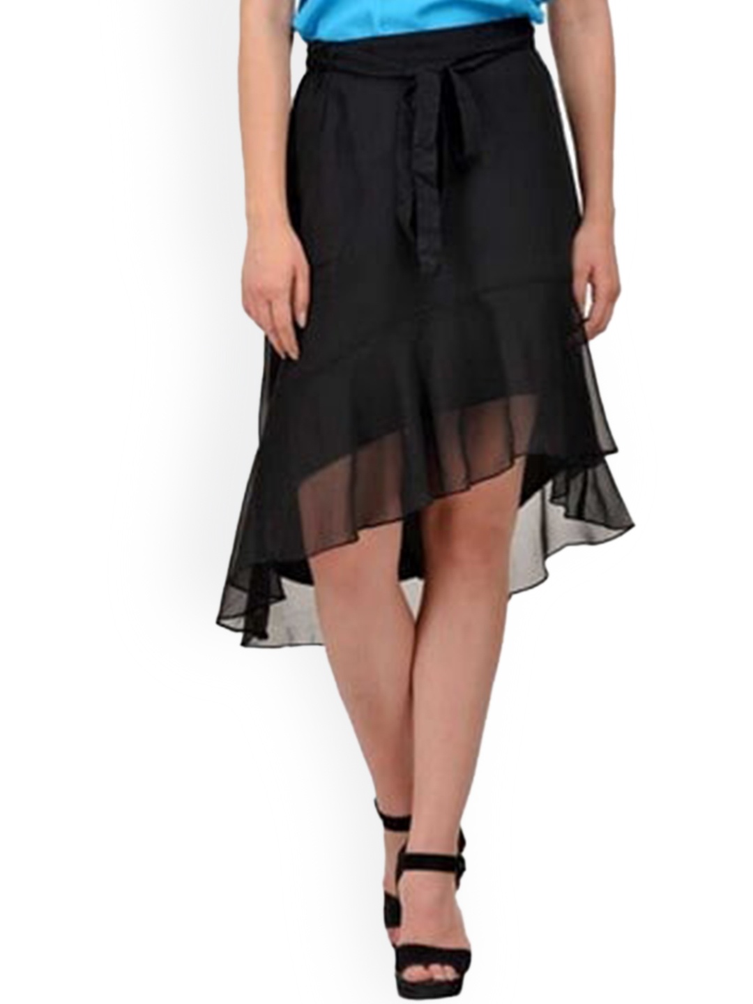 

Karmic Vision Tie-Up Detailed Flared Midi Skirt, Black