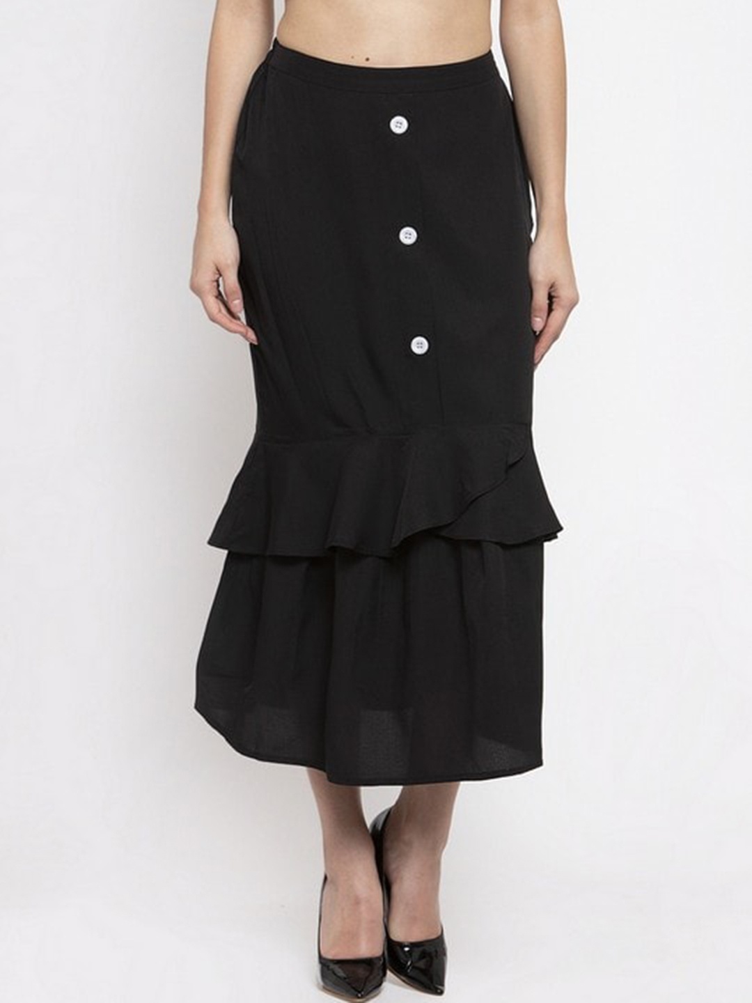 

Karmic Vision Layered Pencil Midi Skirt, Black