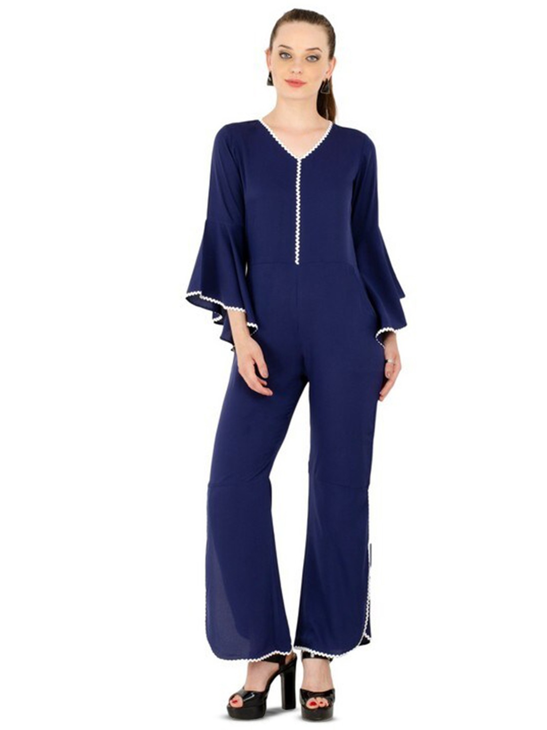 

Karmic Vision V-Neck Basic Jumpsuit, Blue