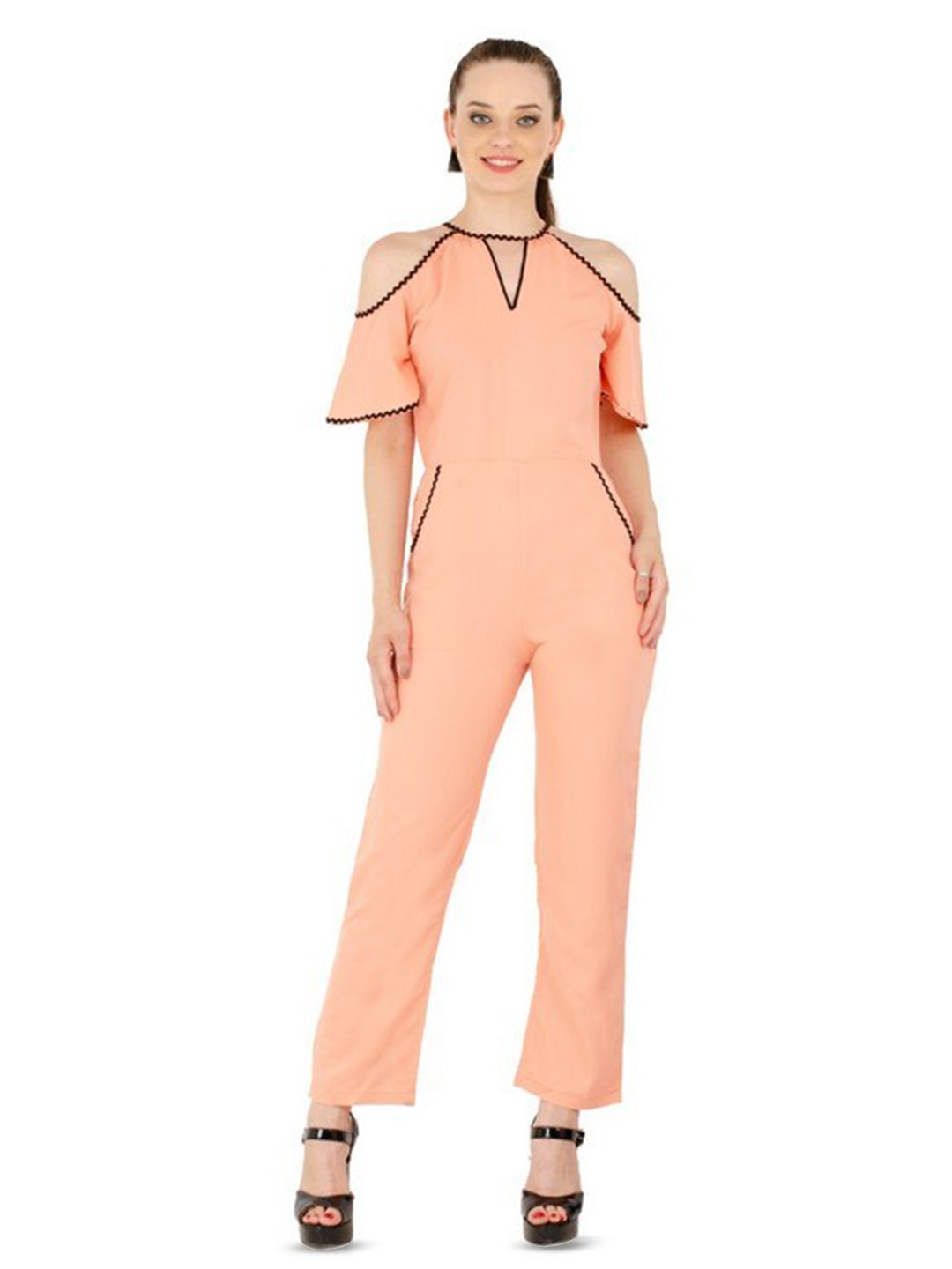 

Karmic Vision Keyhole Neck Basic Jumpsuit, Orange