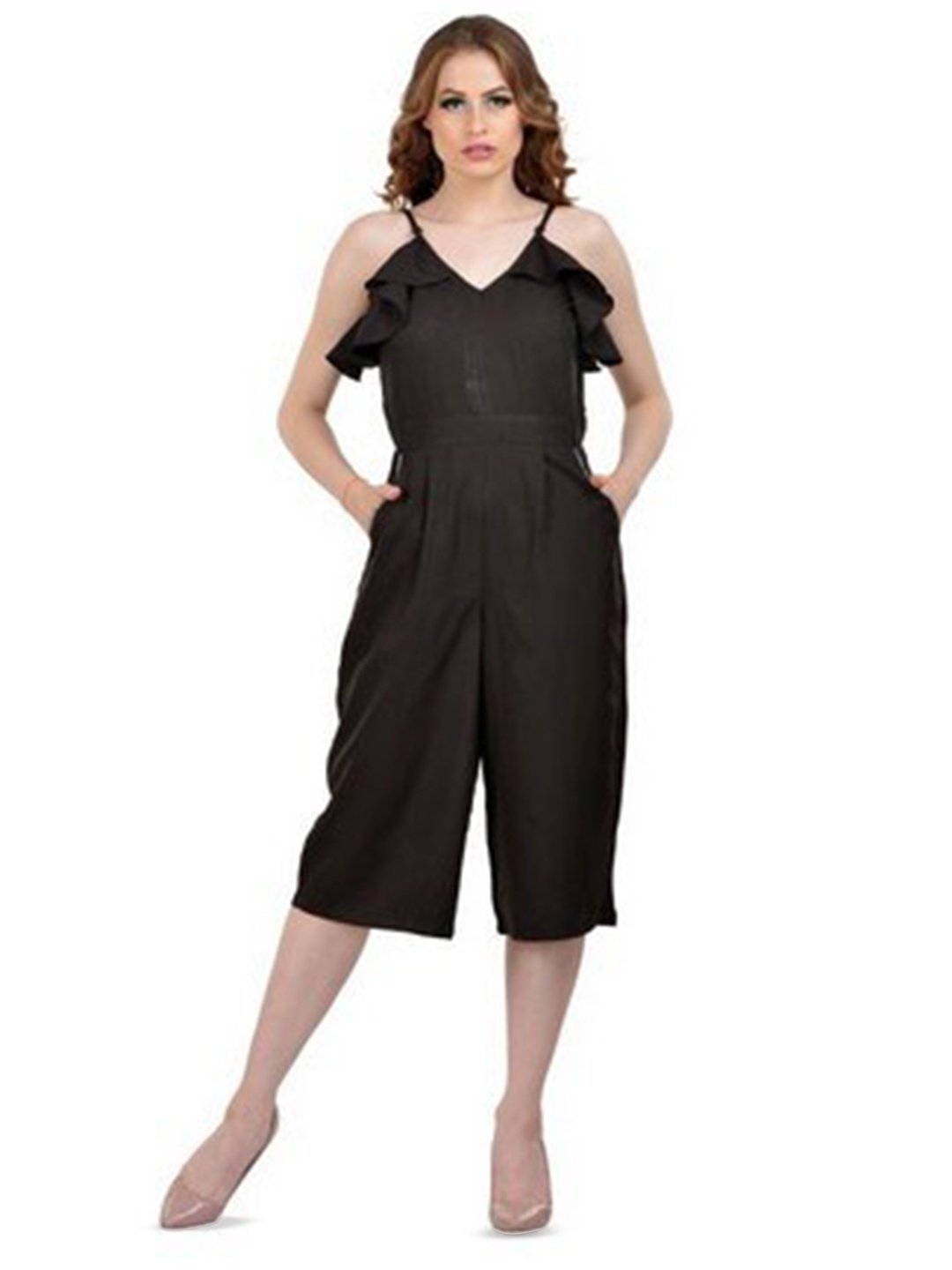

Karmic Vision V-Neck Capri Jumpsuit, Black
