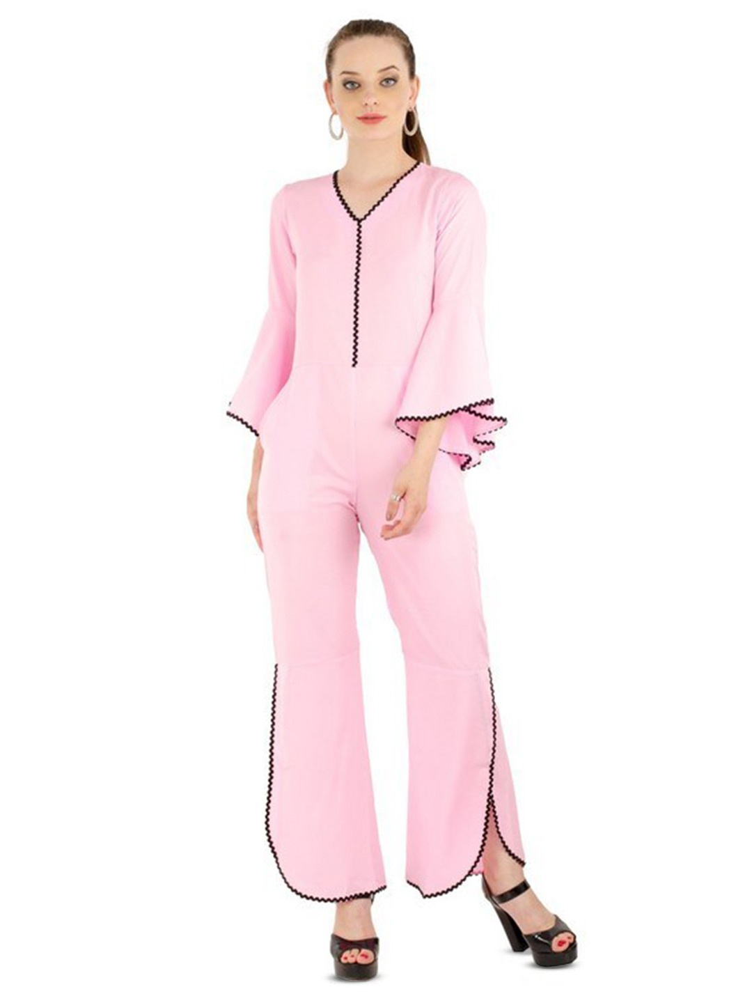 

Karmic Vision V-Neck Crepe Basic Jumpsuit, Pink