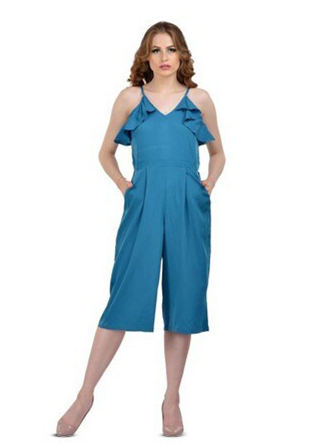 

Karmic Vision Shoulder Straps Crepe Basic Jumpsuit, Blue