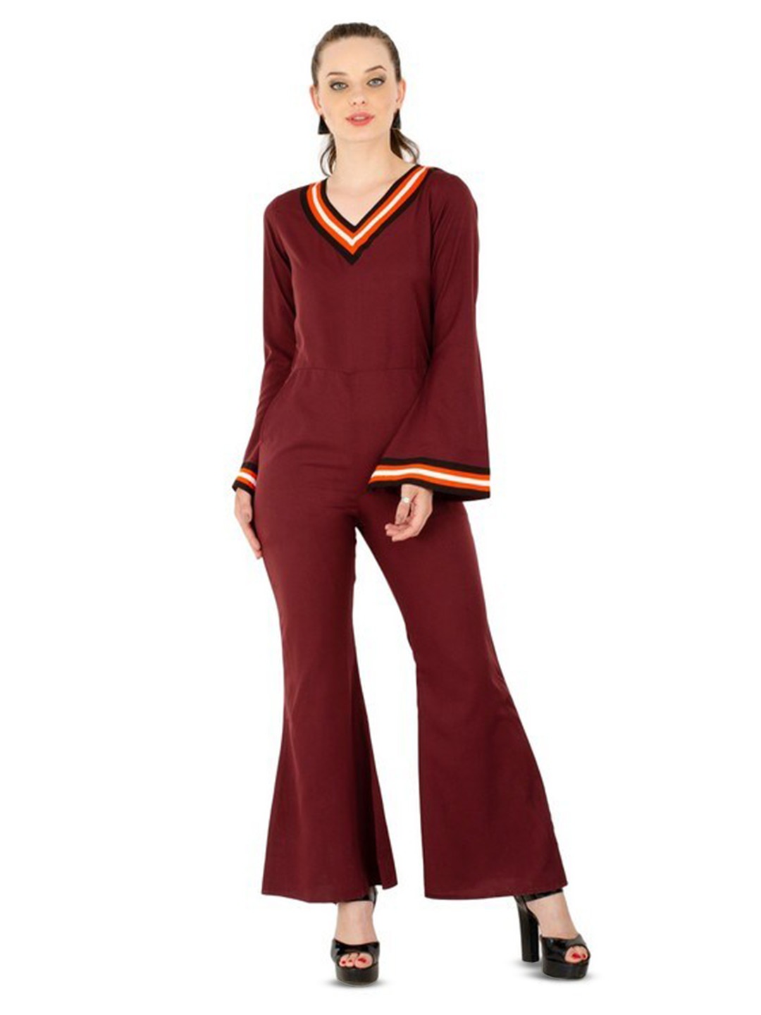 

Karmic Vision V-Neck Crepe Basic Jumpsuit, Brown