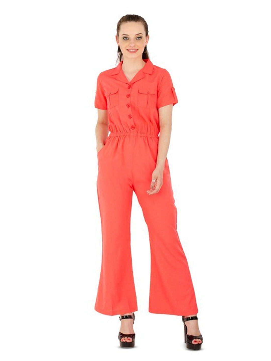 

Karmic Vision Shirt Collar Basic Jumpsuit, Pink