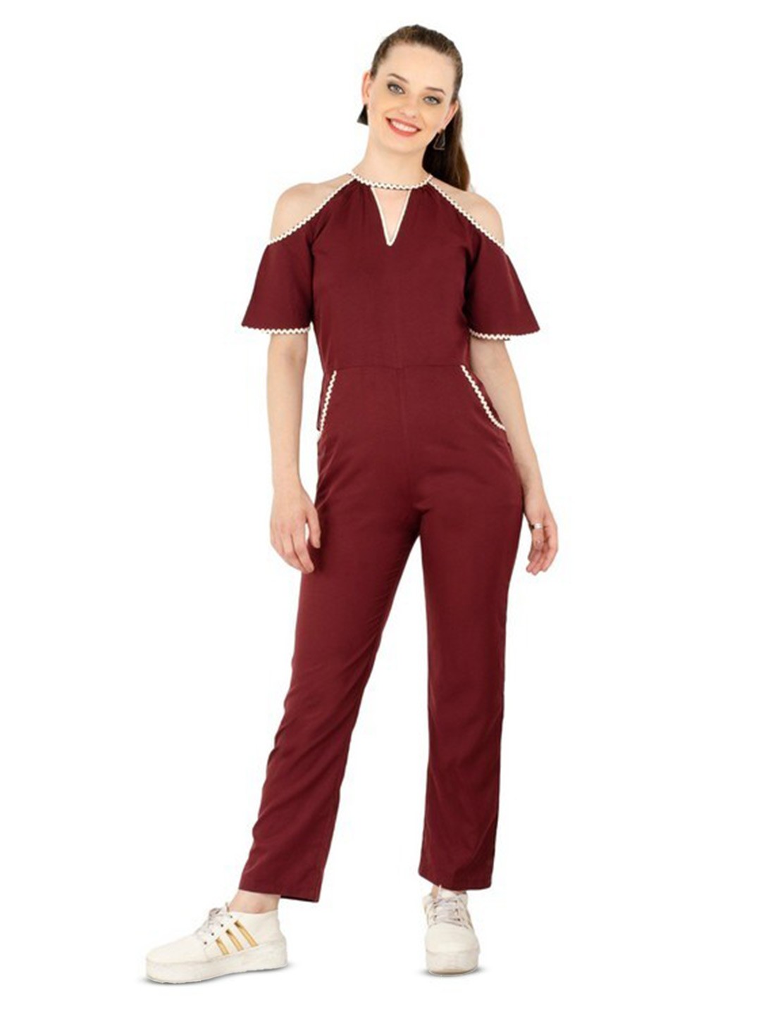 

Karmic Vision V-Neck Basic Jumpsuit, Maroon