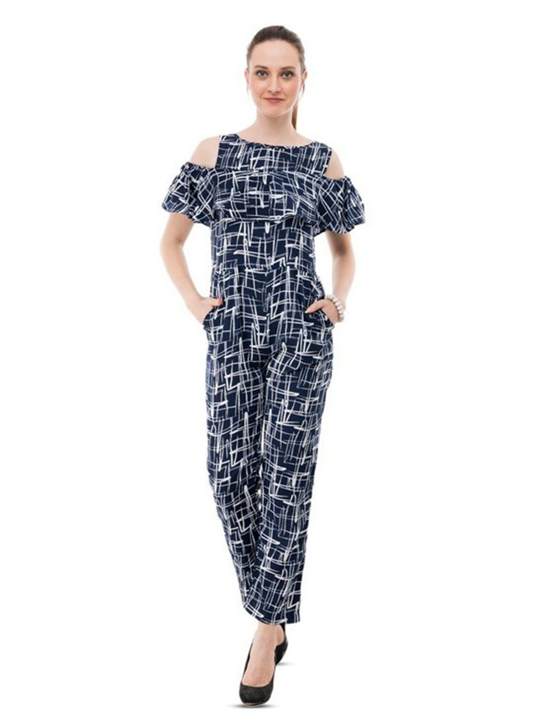 

Karmic Vision Printed Basic Jumpsuit, Navy blue