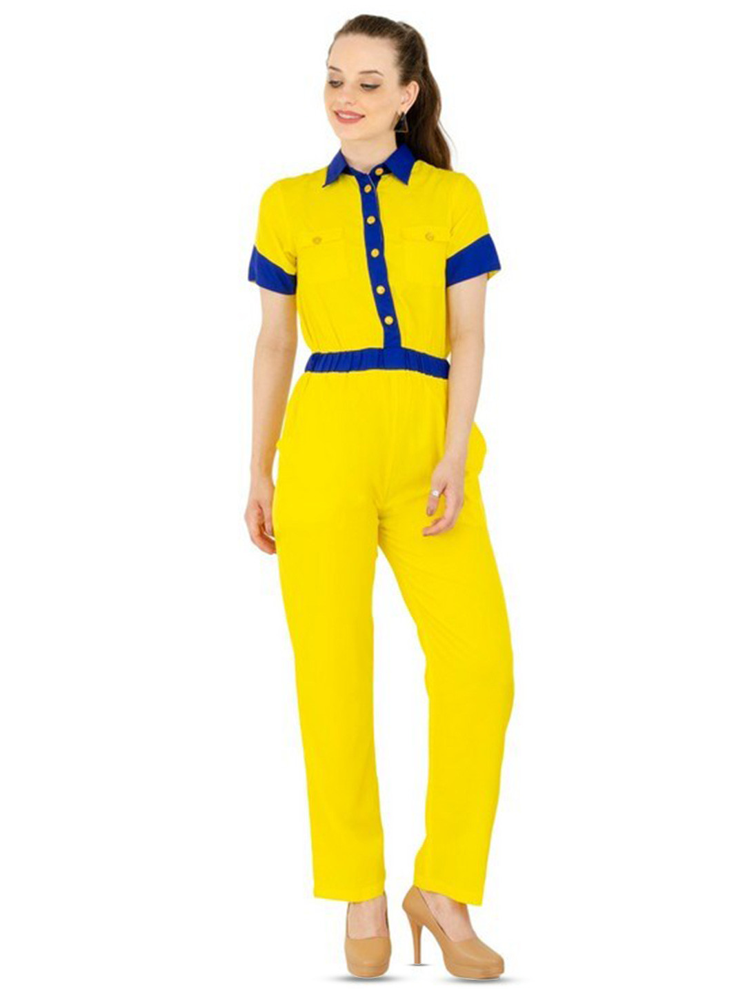 

Karmic Vision Shirt Collar Basic Jumpsuit, Yellow