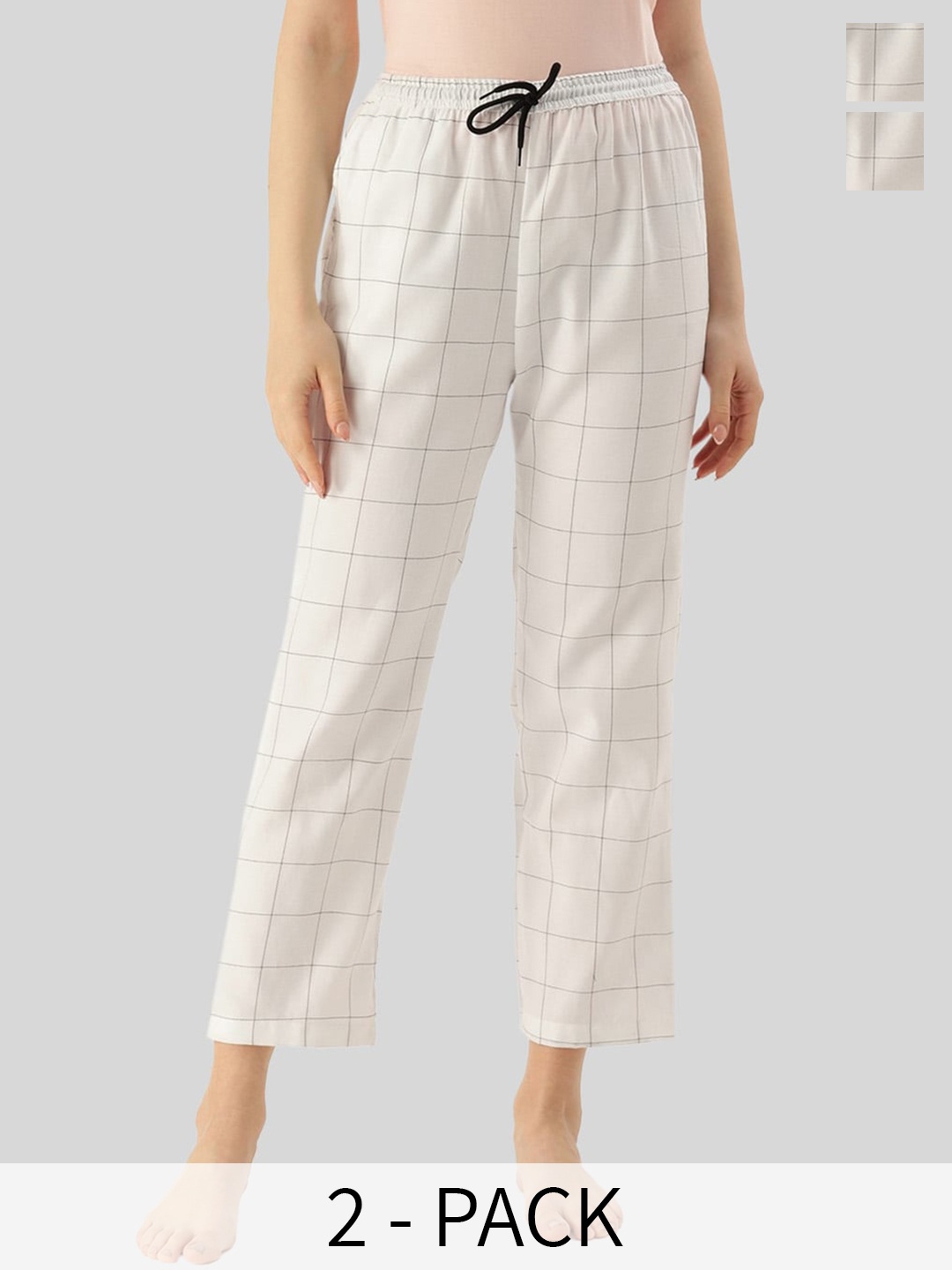 

Kryptic Pack Of 2 Checked Cotton Straight Leg Lounge Pants, White