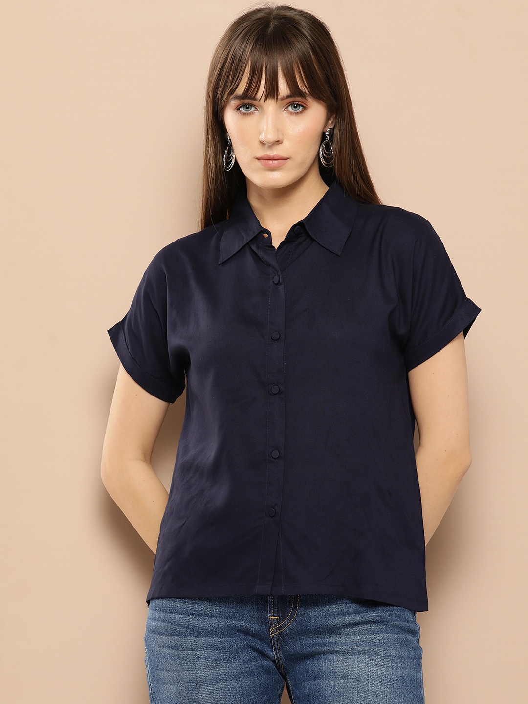 

Chemistry Women Standard Solid Casual Shirt, Navy blue