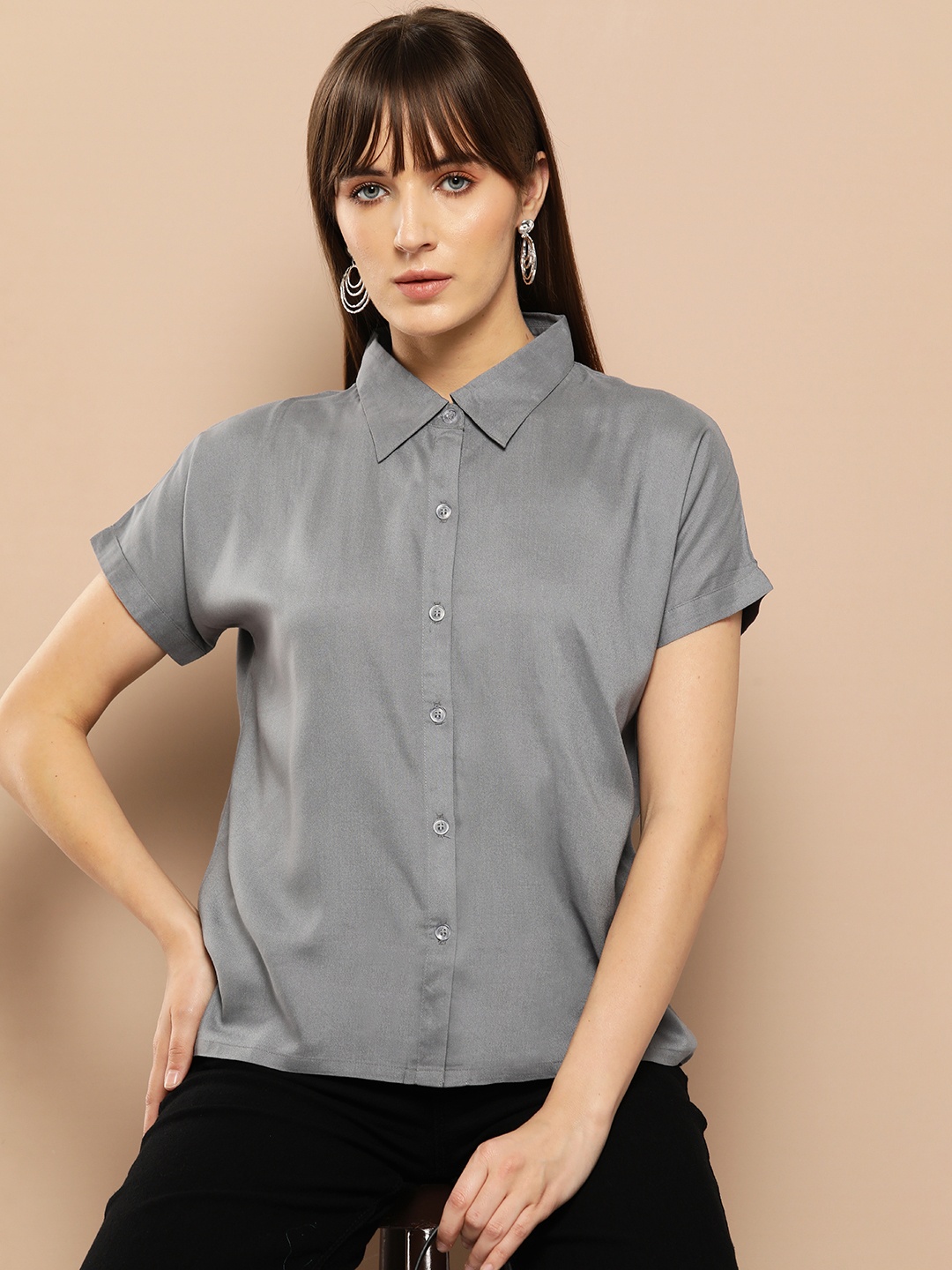 

Chemistry Women Standard Solid Casual Shirt, Grey