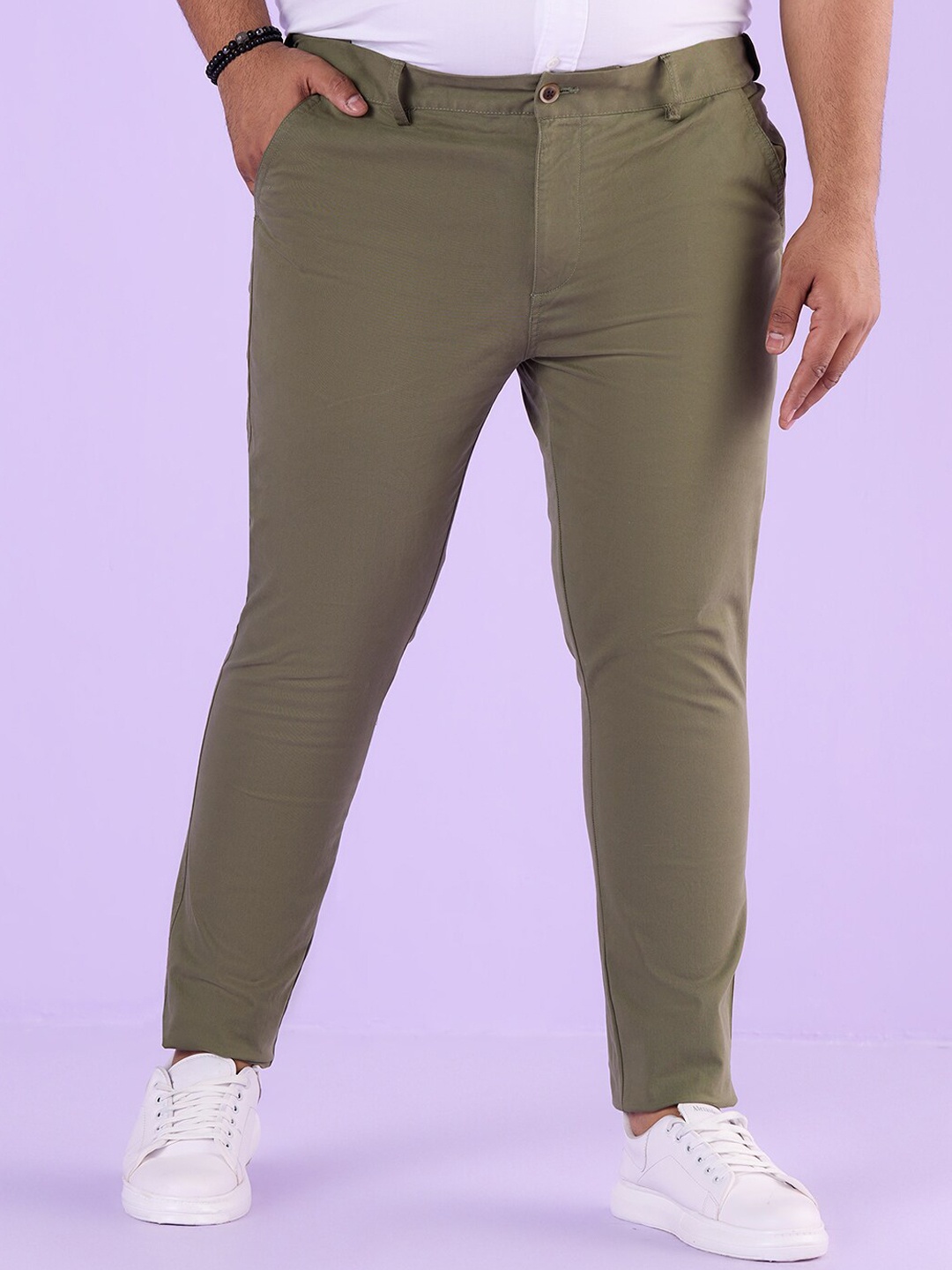 

Big Hello - The Plus Life Men Cotton Chinos Trousers, Olive