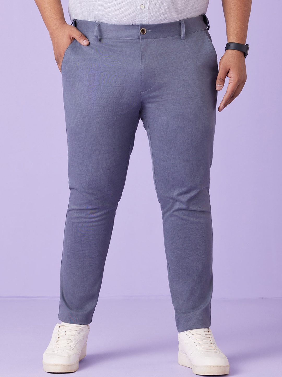 

Big Hello - The Plus Life Men Cotton Chinos Trousers, Grey