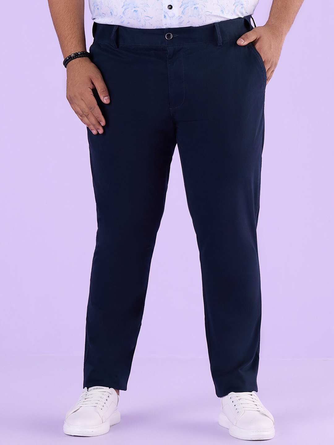 

Big Hello - The Plus Life Men Regular Fit Mid-Rise Cotton Chinos Trouser, Navy blue