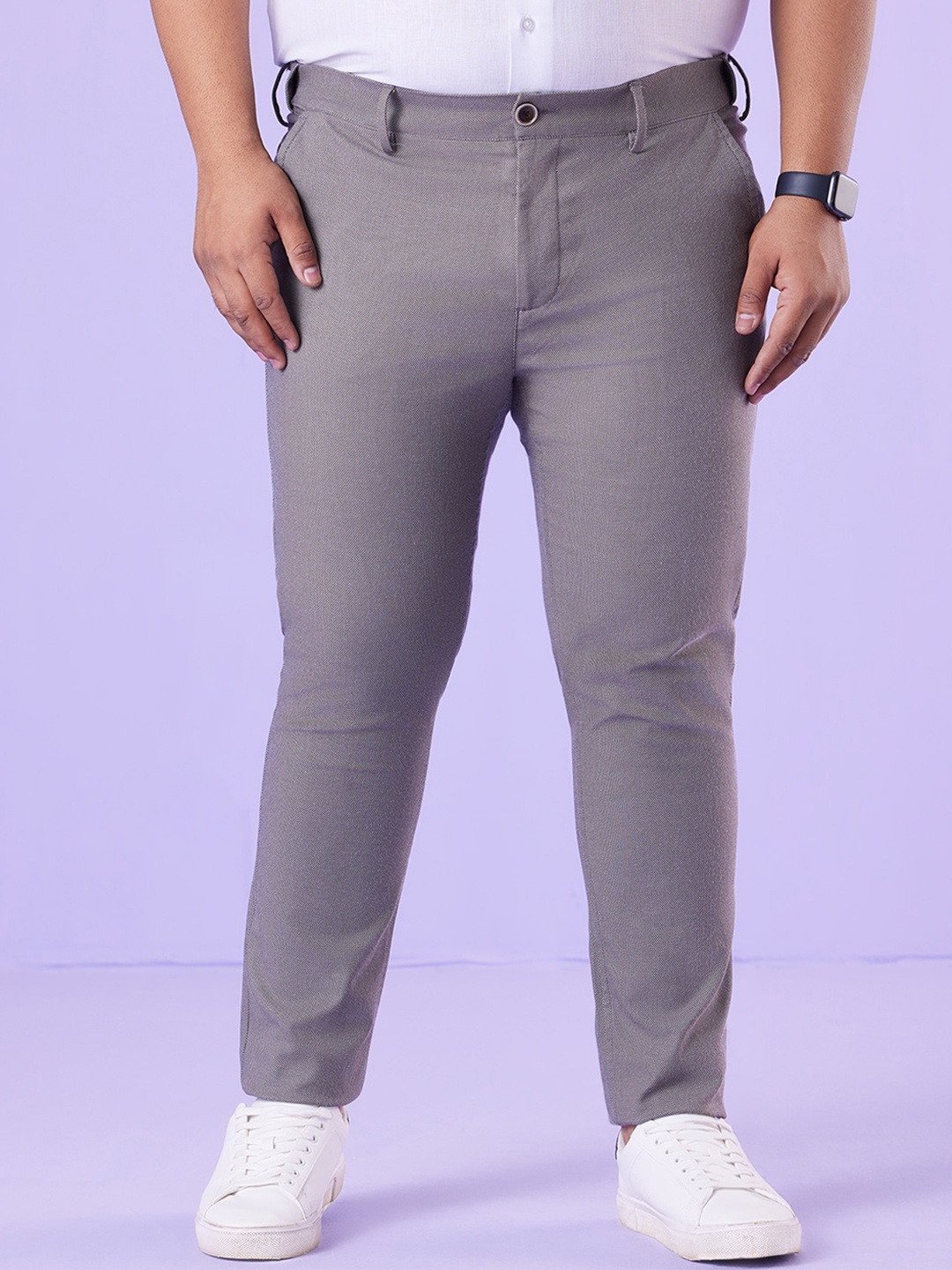 

Big Hello - The Plus Life Men Mid-Rise Cotton Chinos Trouser, Grey