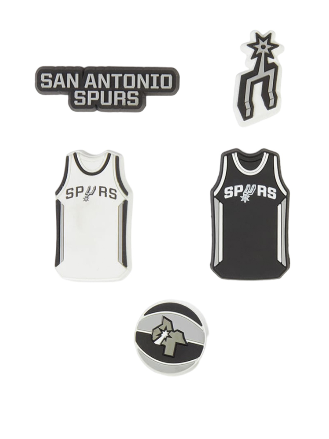 

Crocs Pack Of 5 NBA San Antonio Spurs Jibbitz Shoe Charms, Black