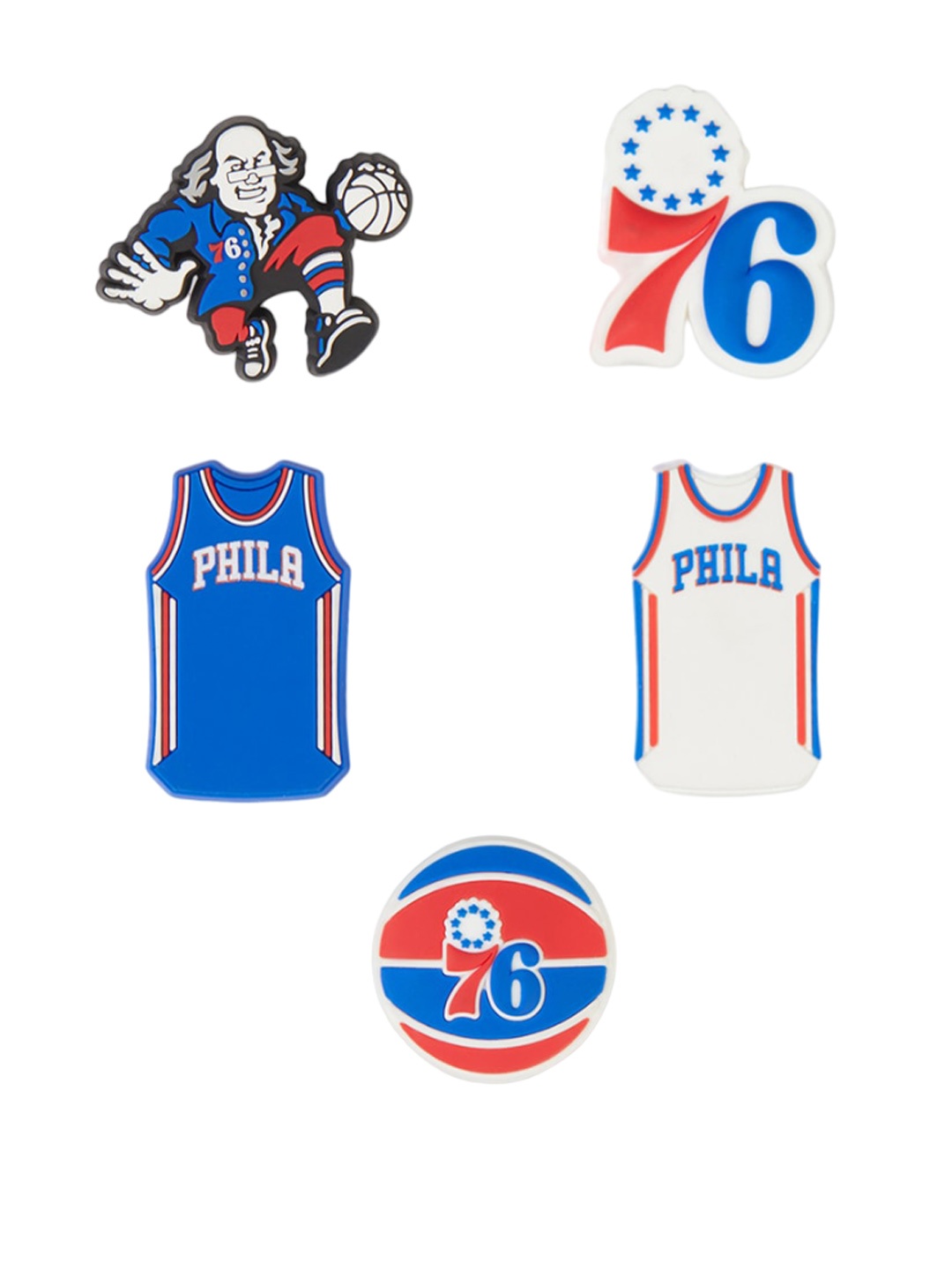 

Crocs Pack Of 5 NBA Philadelphia 76ers Jibbitz Shoe Charms, Blue