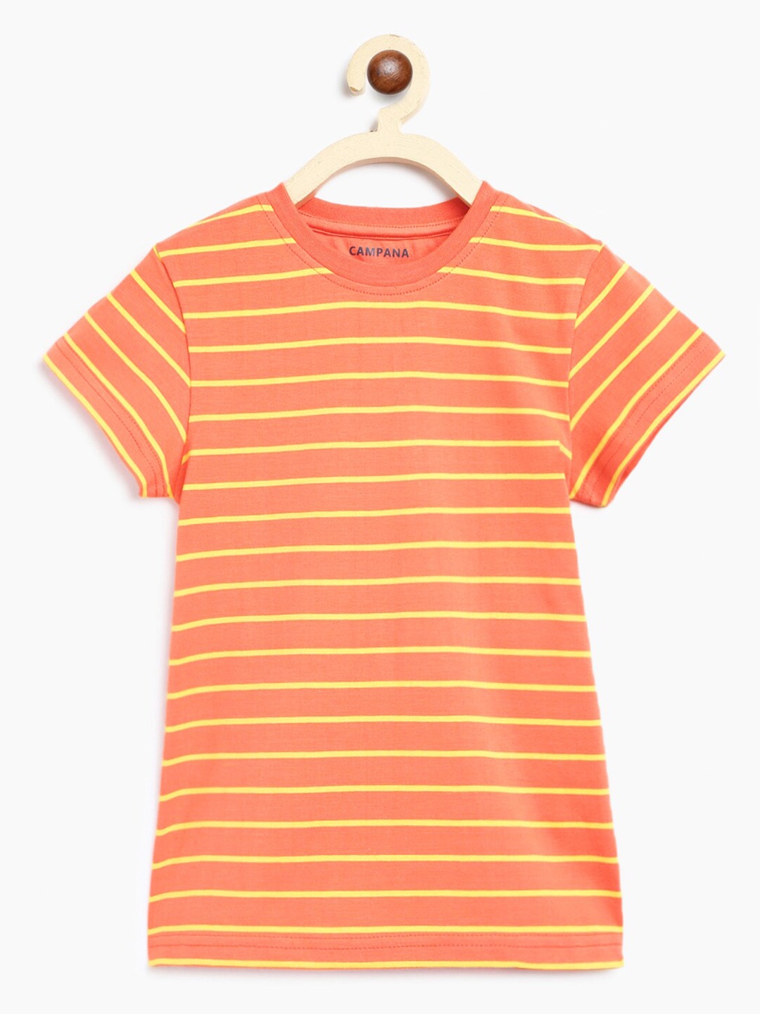 

Campana Alexis Girls Striped Half Sleeves Round Neck Cotton T-shirt, Peach
