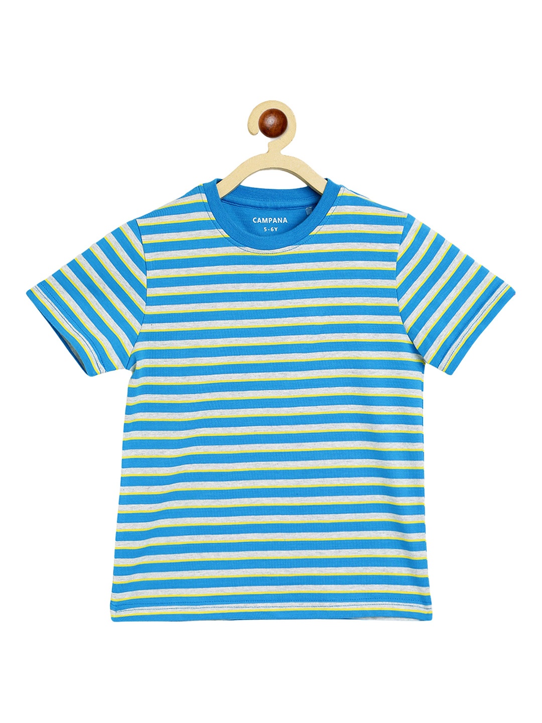 

Campana Boys Striped Cotton Round Neck Short Sleeves Pockets Casual T-shirt, Blue
