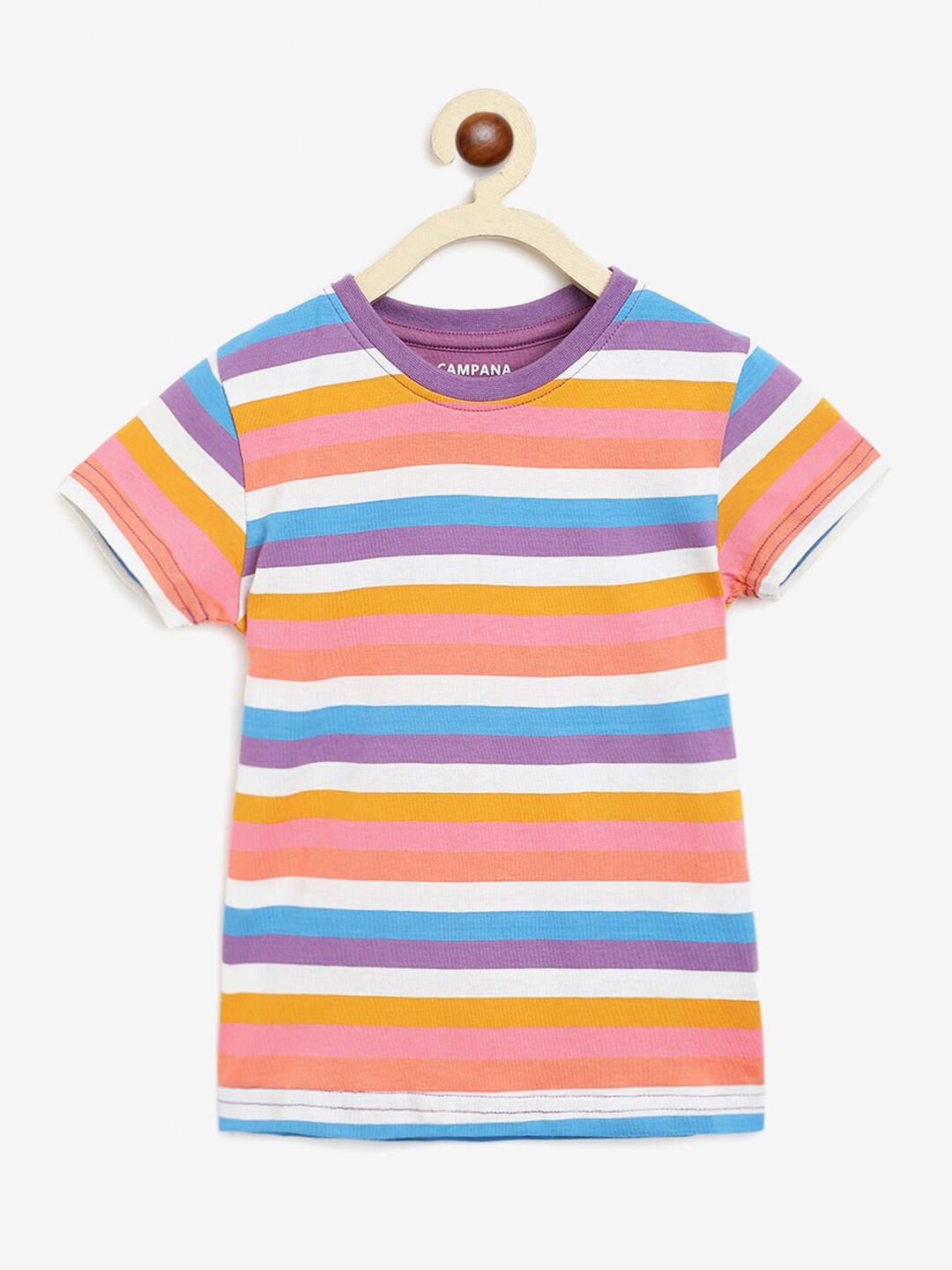 

Campana Alexis Girls Striped Half Sleeves Round Neck Cotton T-shirt, Purple