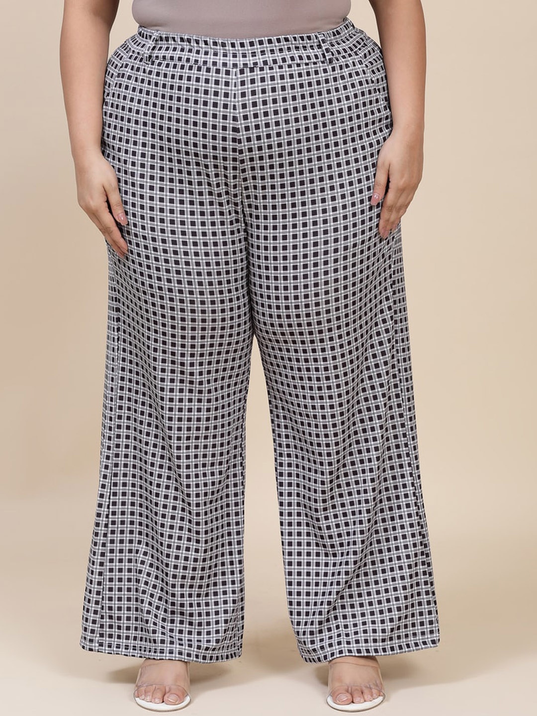 

Flambeur Plus Size Women Geometric Printed Mid Rise Parallel Trouser, Grey